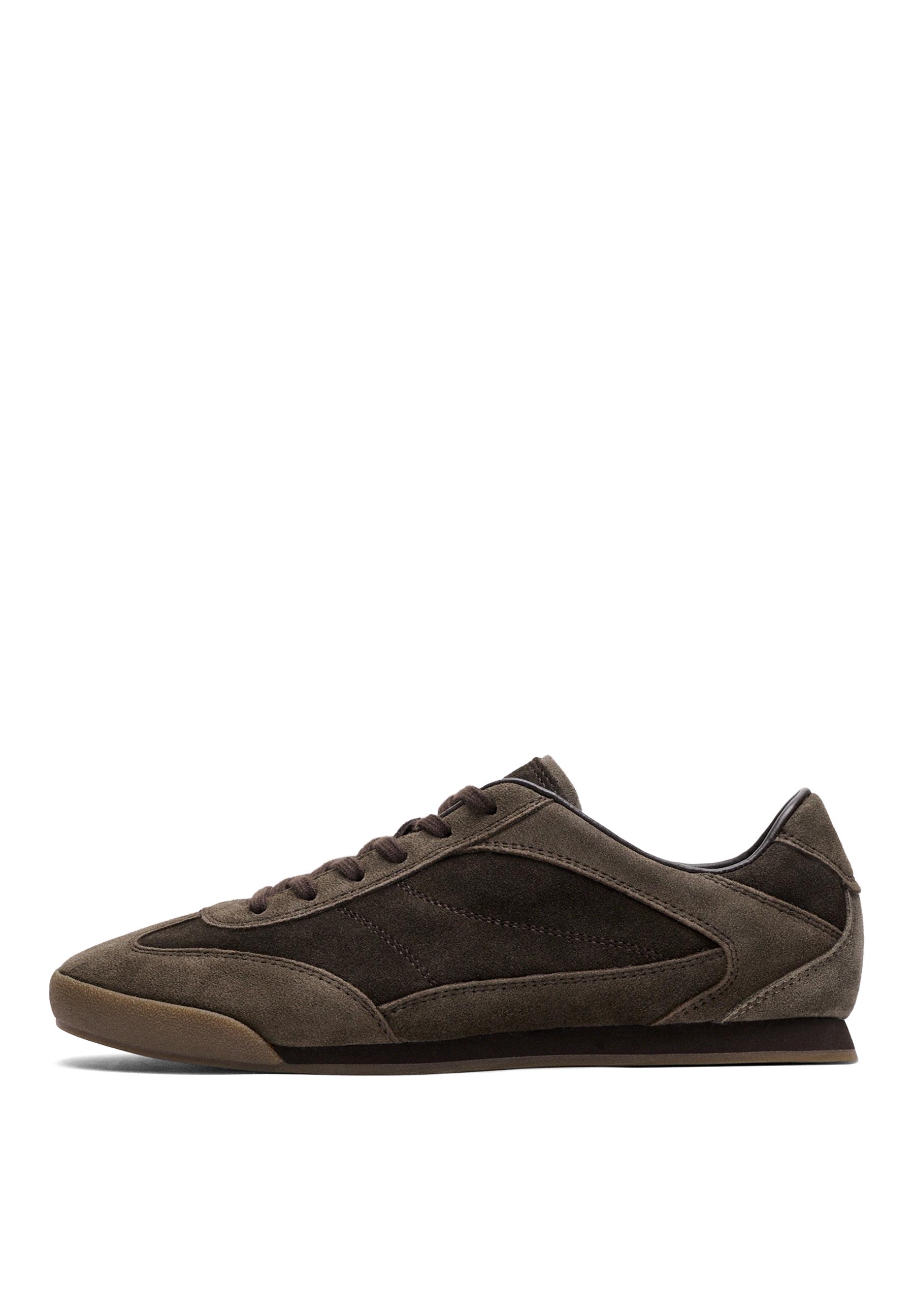 Contrast leather trainers — BROWN