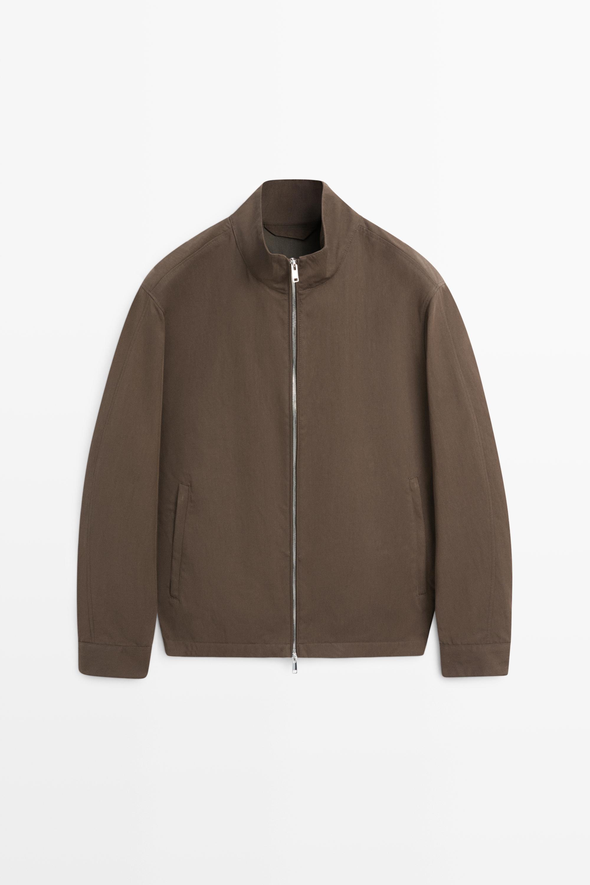 Cotton blend high-neck jacket — Chocolate