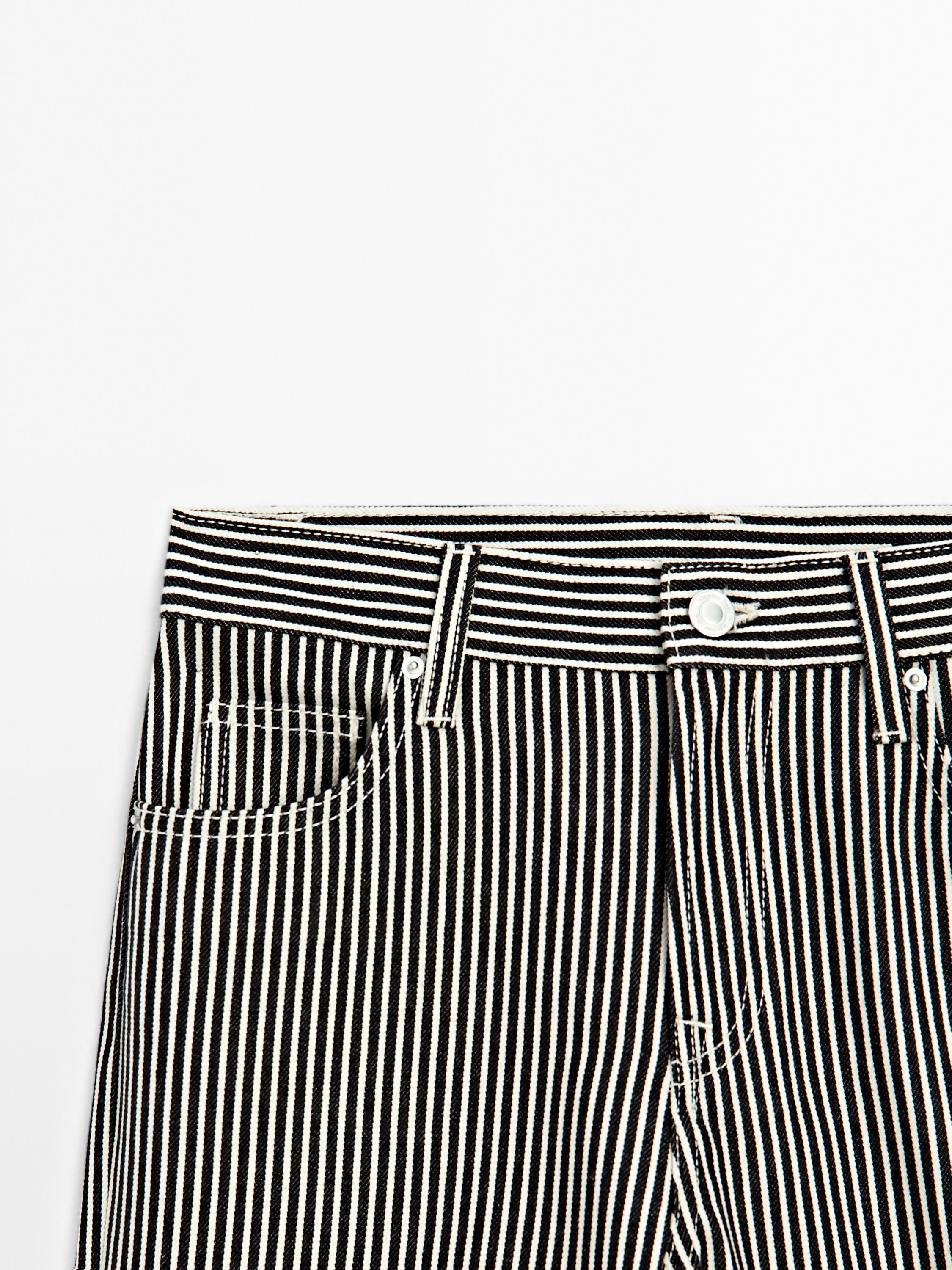 Striped low-rise straight-leg jeans