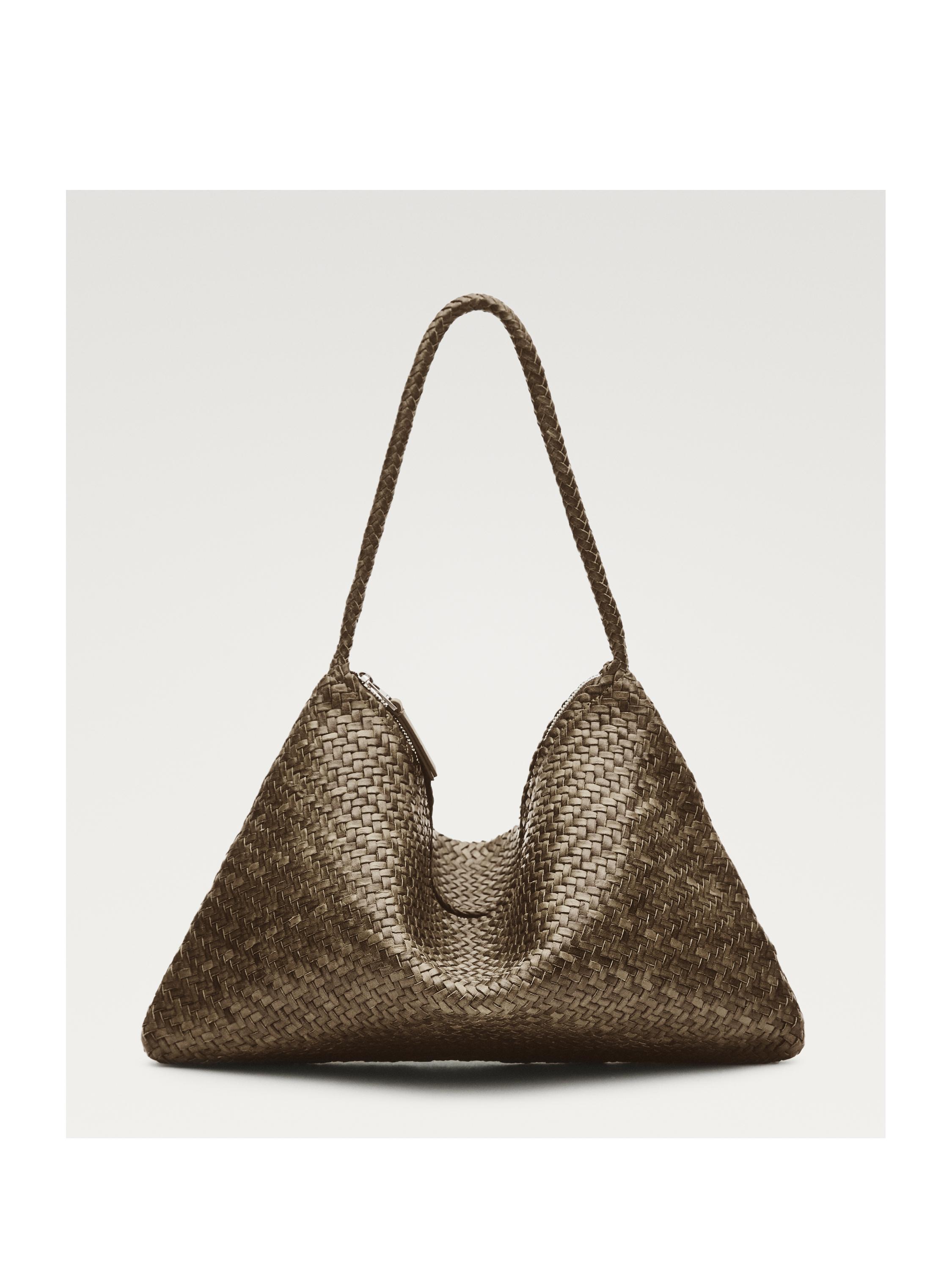 Mid-sized braided leather shoulder bag — KHAKI