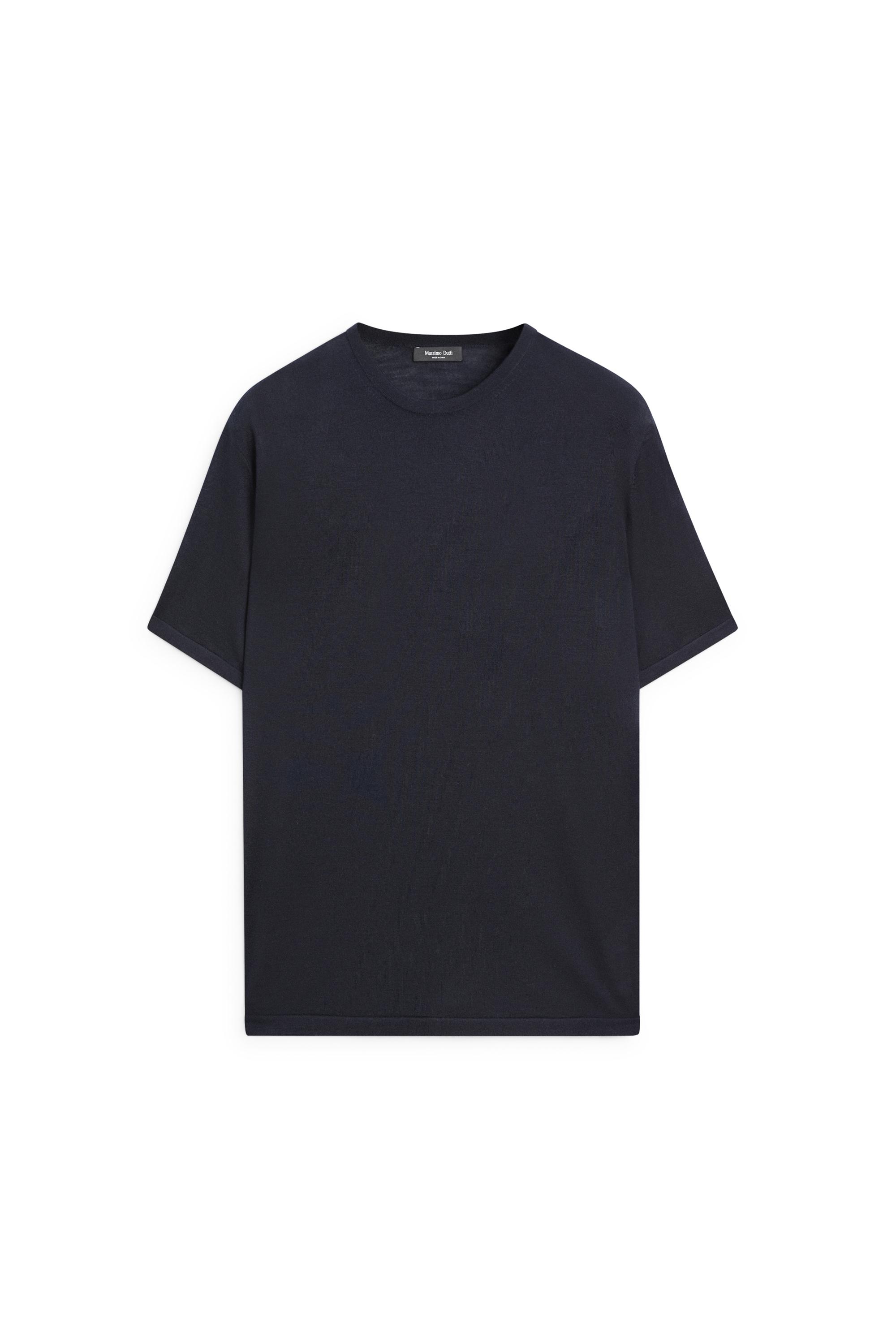 Wool-blend short-sleeve knit sweater — NAVY BLUE