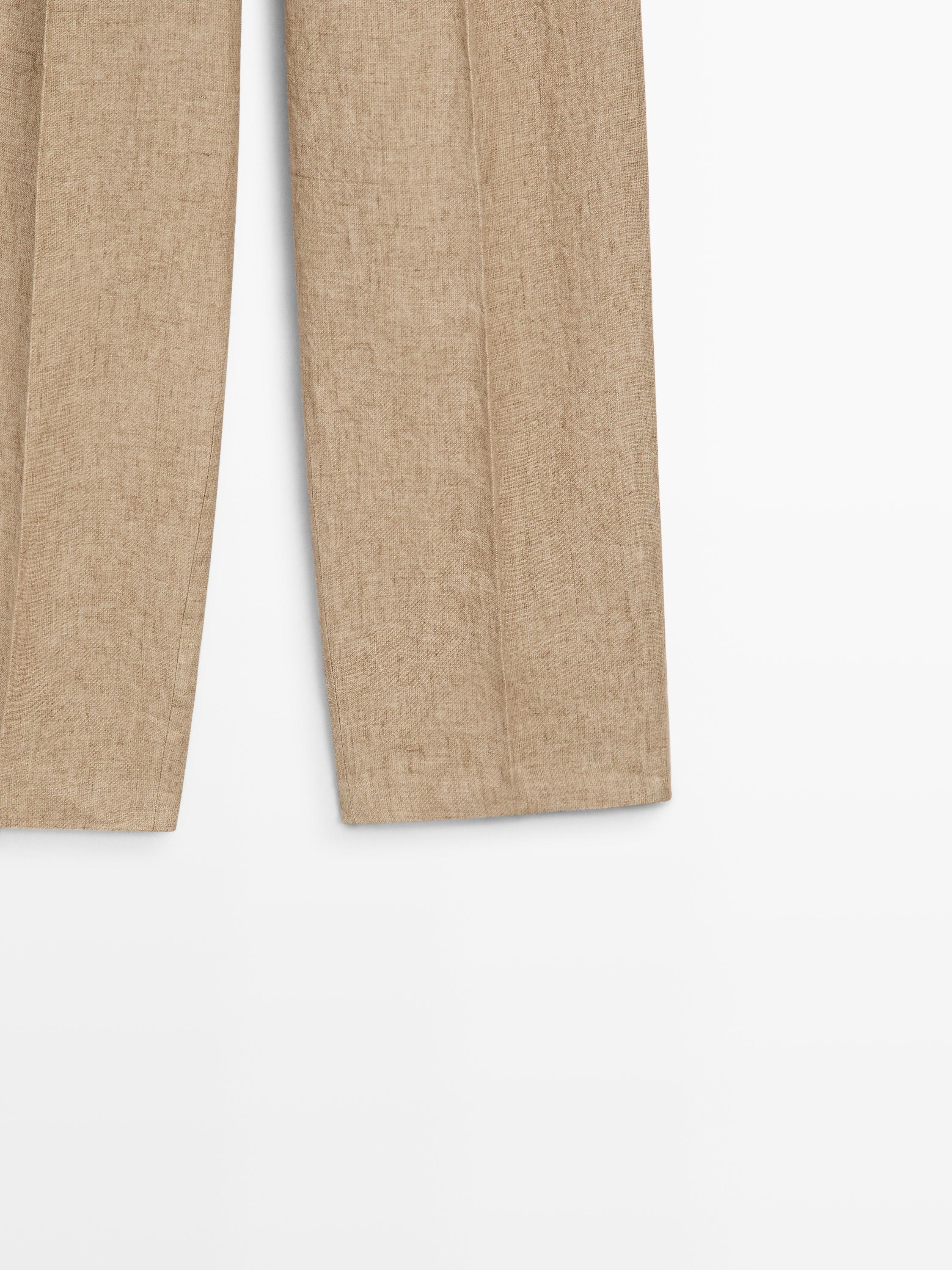 Flowing linen trousers with darts — BEIGE