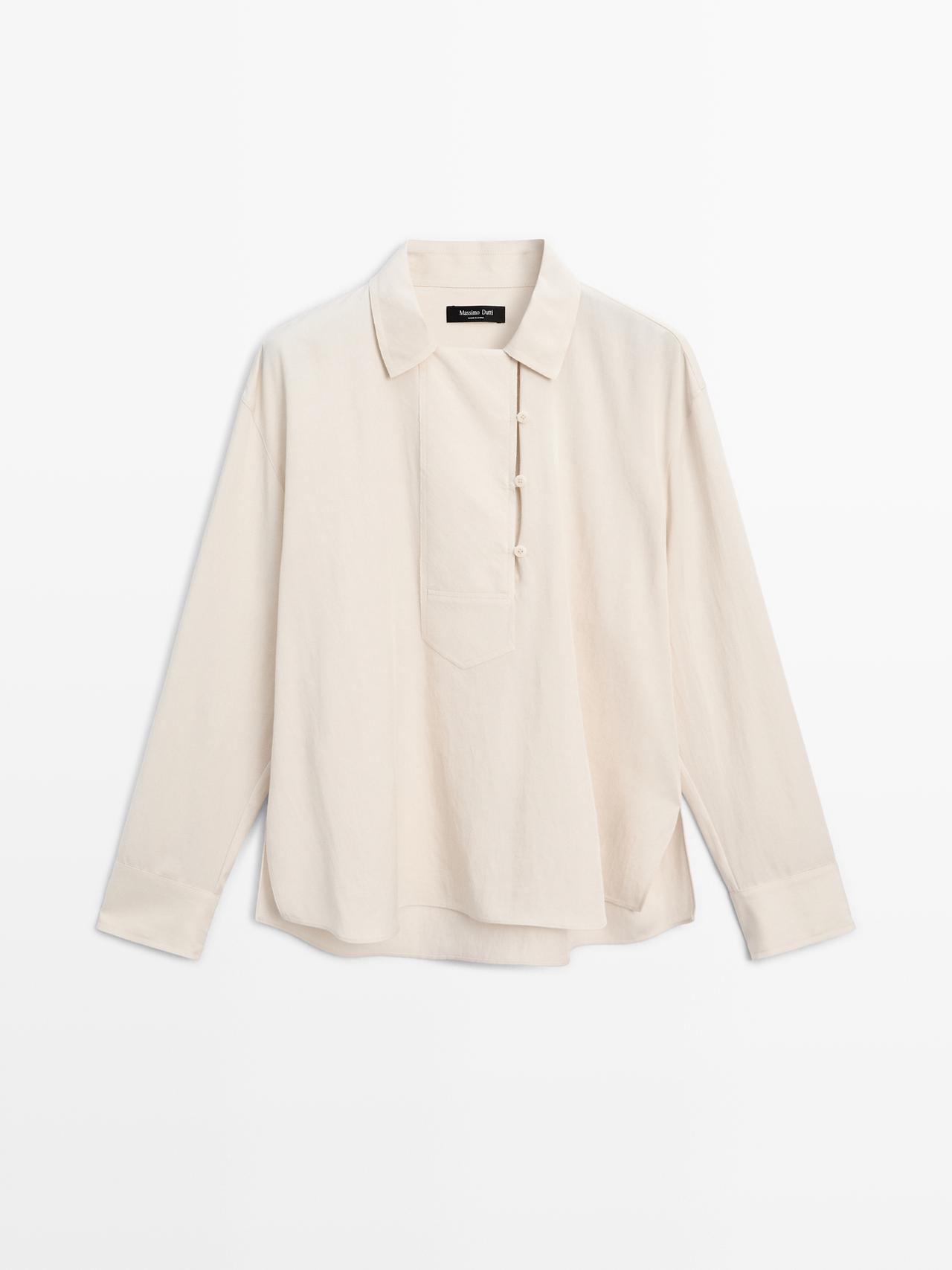 Massimo Dutti - Dame - Loose Fit Bluse Med Knapdetalje - Råhvid - L