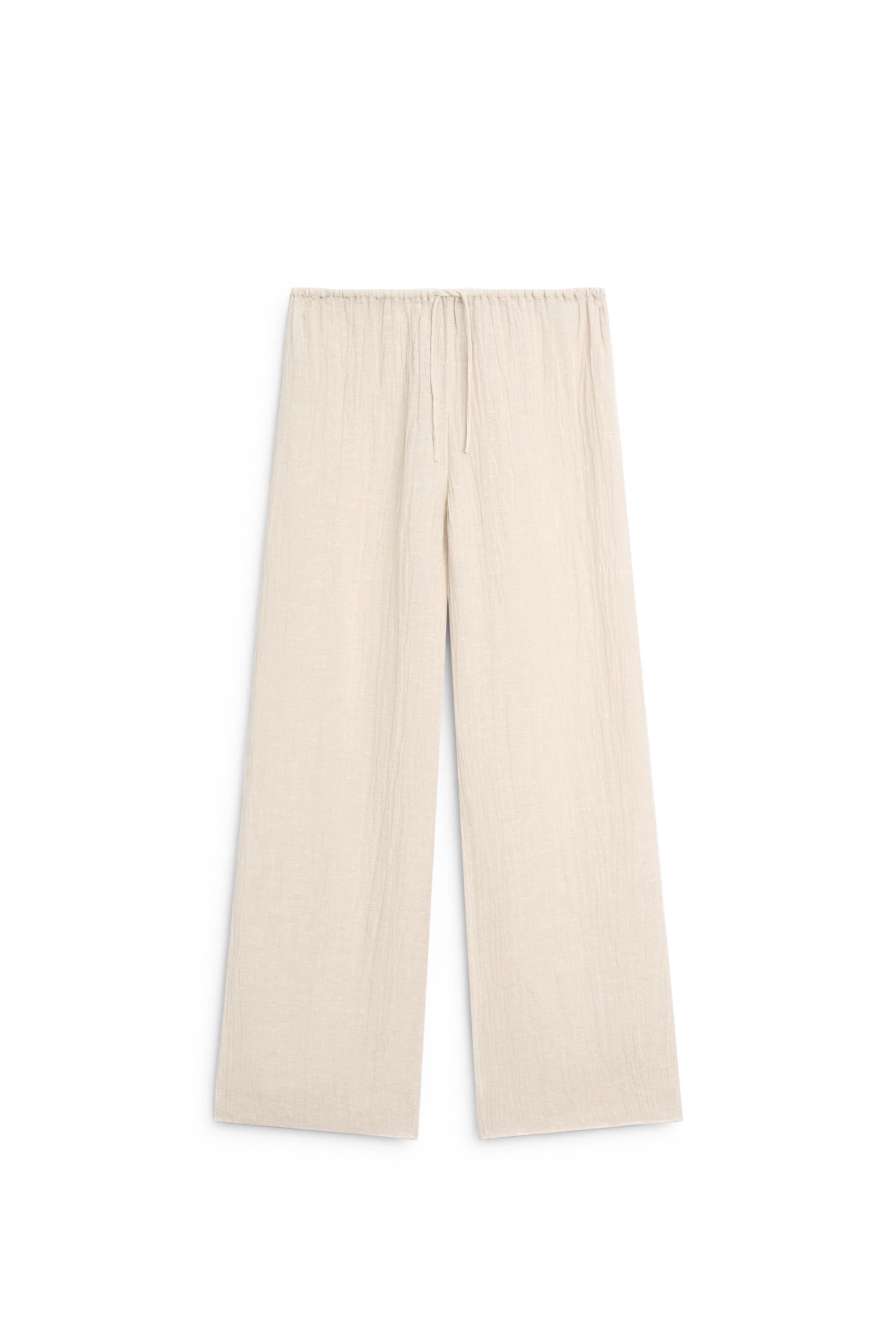 Total look flowing waffle-knit linen blend trousers — BEIGE MARL