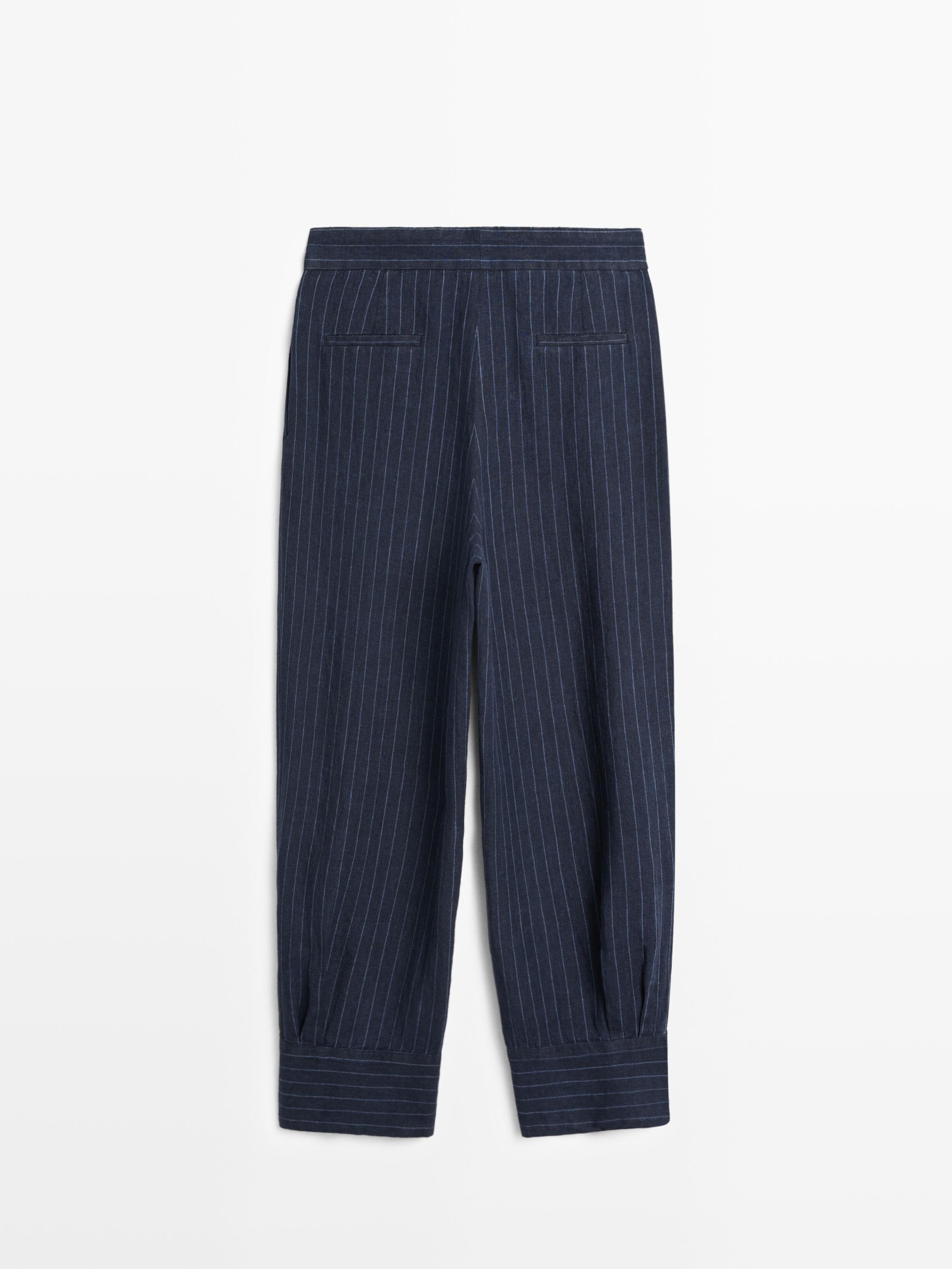 Striped linen sarouel trousers — DARK BLUE