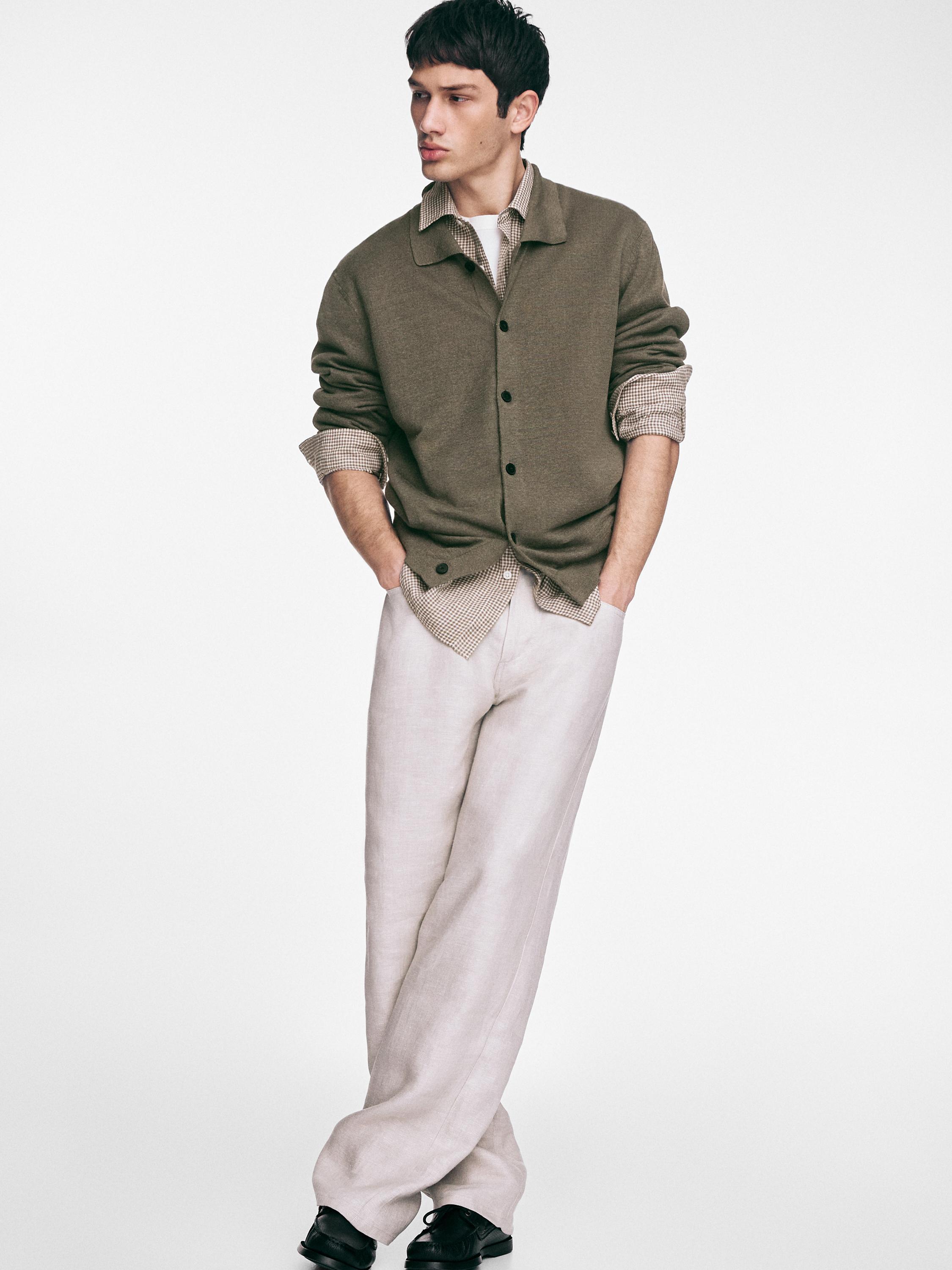 Linen knit cardigan with buttons — PALE KHAKI