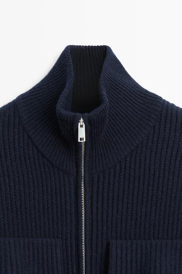 Zip-up knit cardigan with cotton — DEEP BLUE 9
