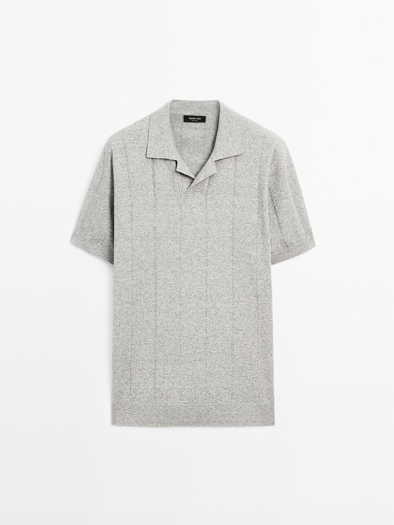 Massimo Dutti - Heren - Gestreepte Tricot Polo Van Linnenmix - Vigoré Grijs - Xl