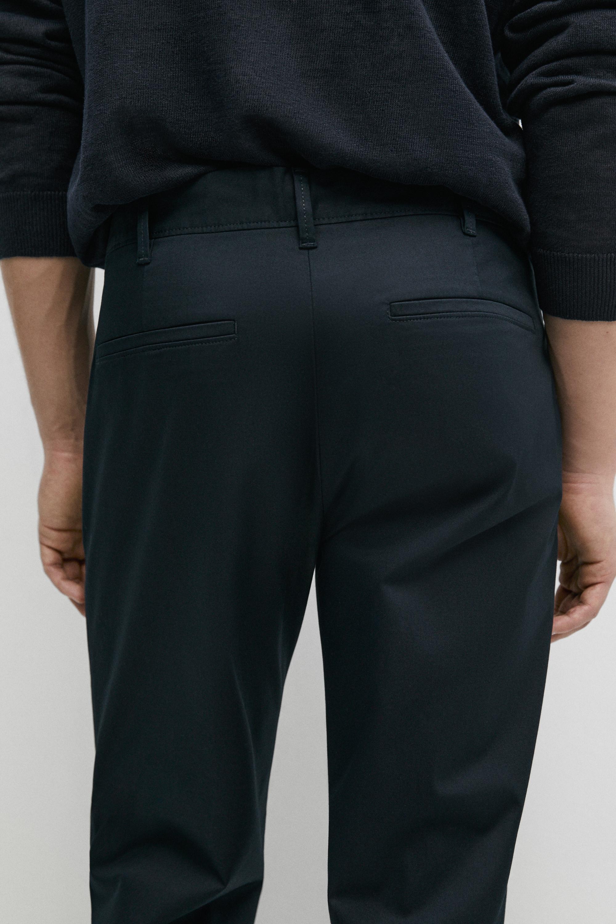 Cotton blend slim fit pants — NAVY BLUE