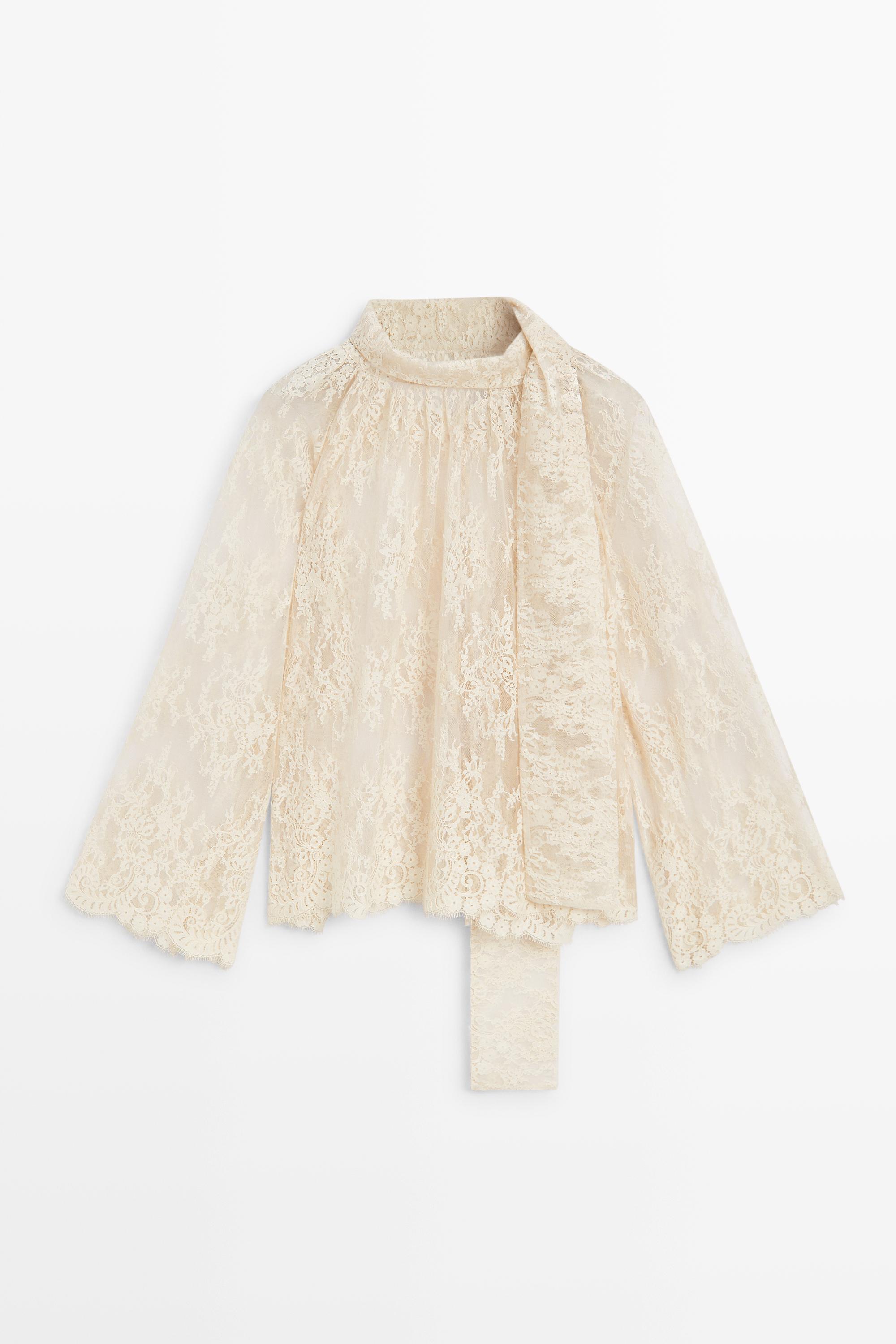 Flowing lace blouse with tie