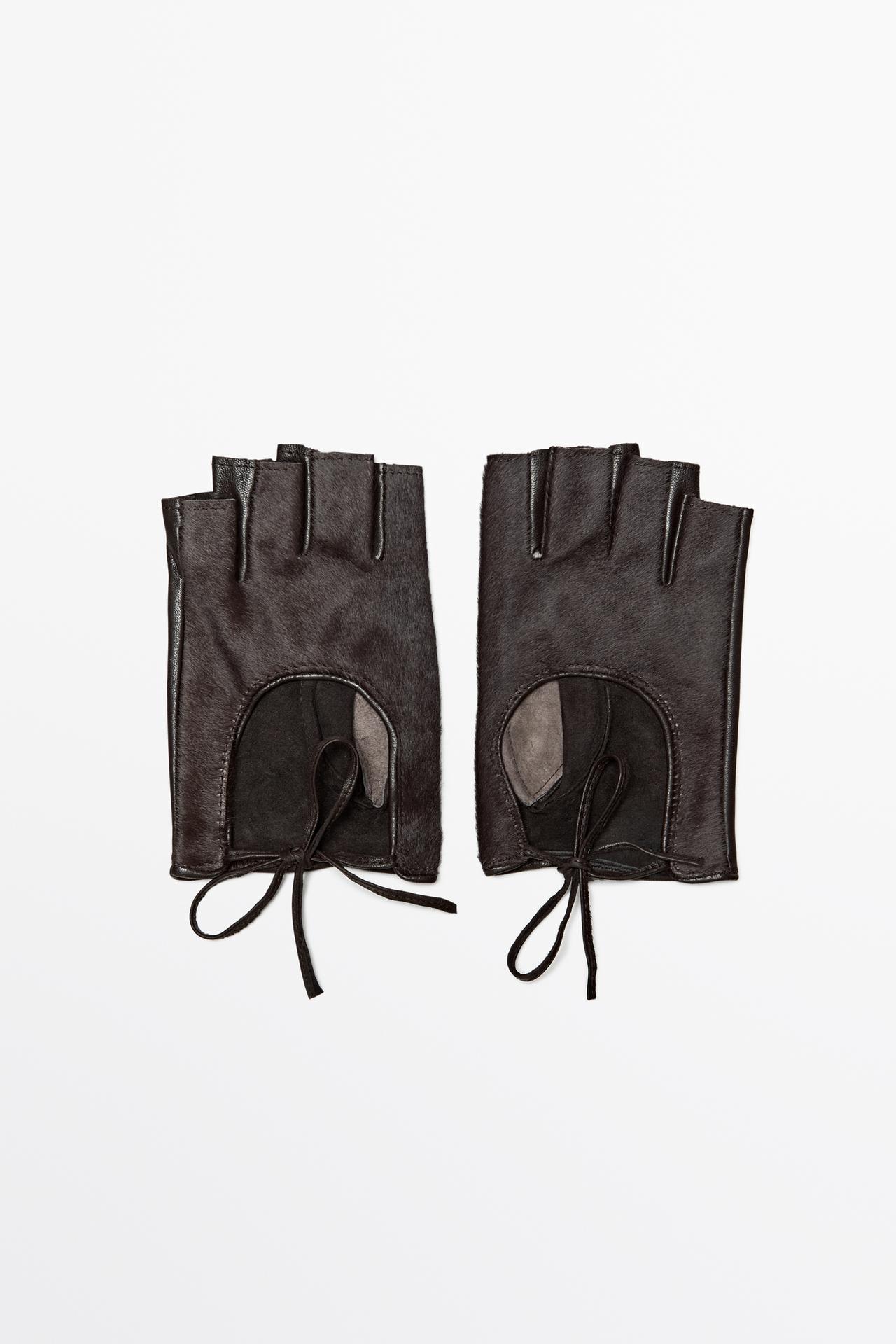 Fur-trimmed leather biker gloves — BROWN