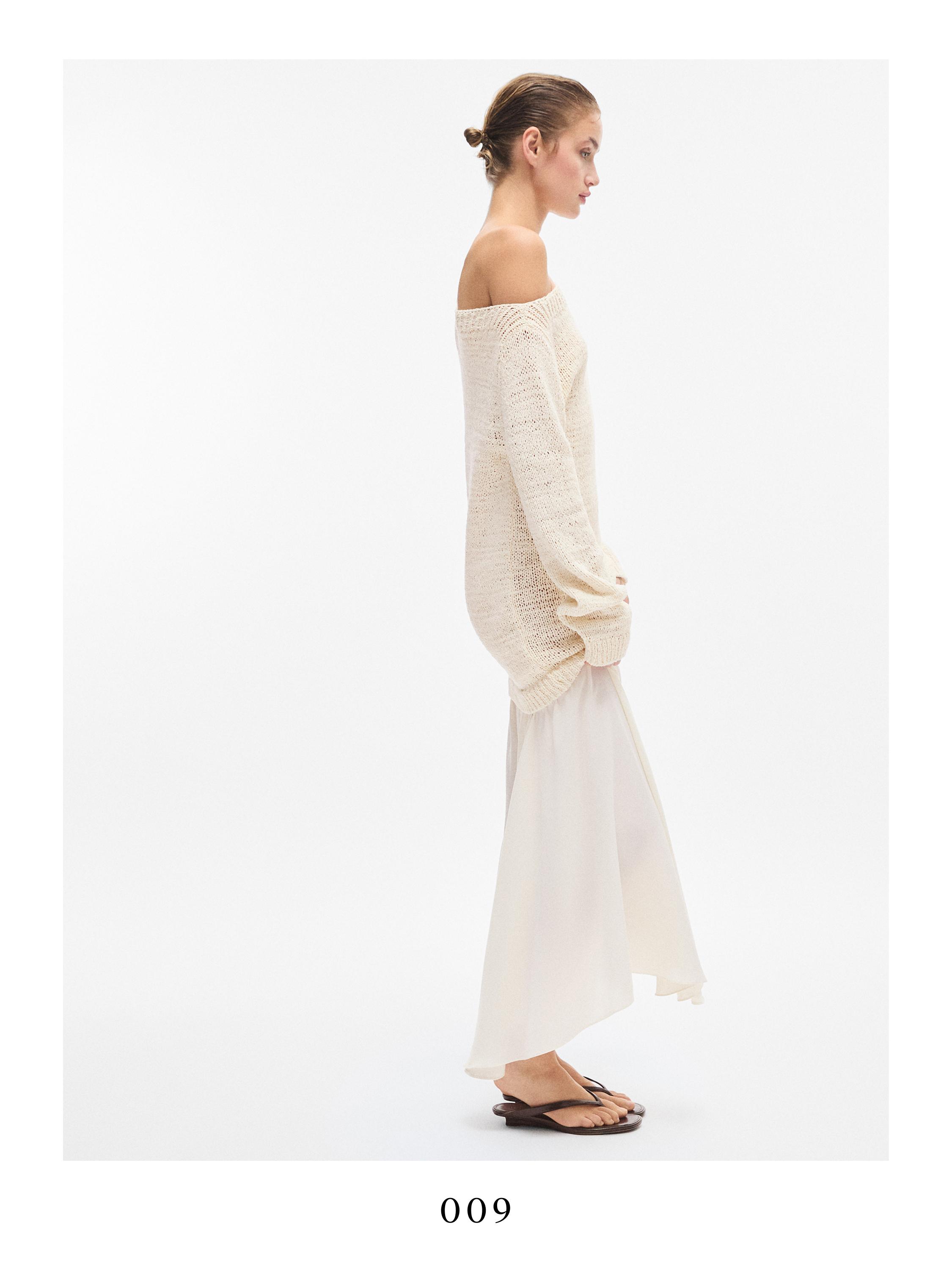 Combined asymmetric midi dress — CREAM