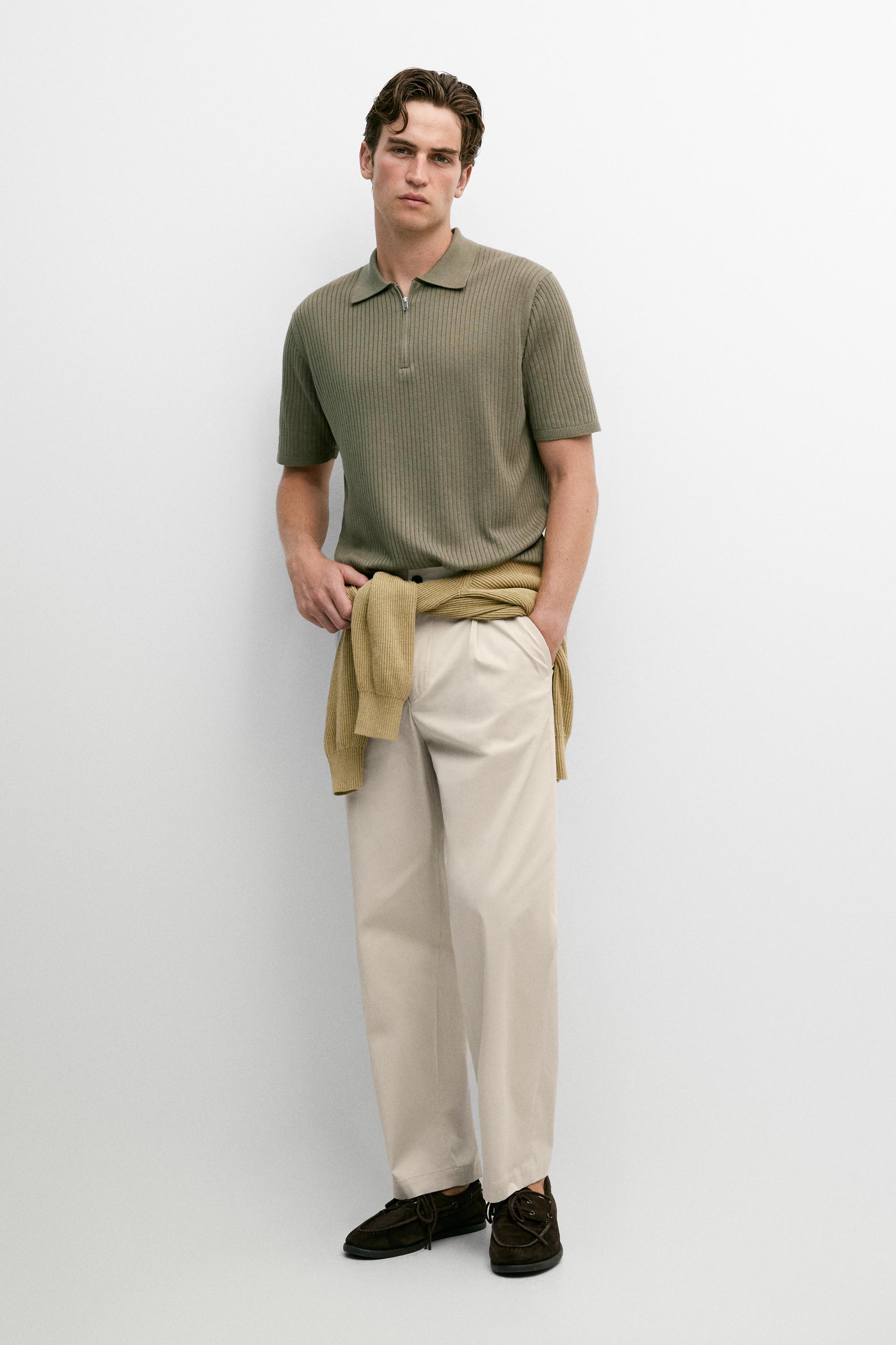 Cotton knit half-zip polo — GREEN