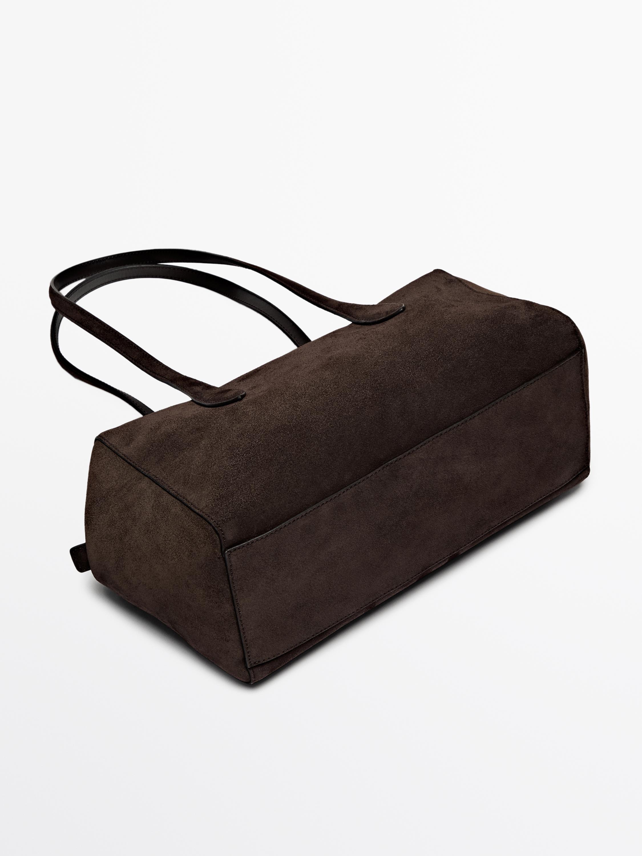 Split leather west satchel bag — BROWN