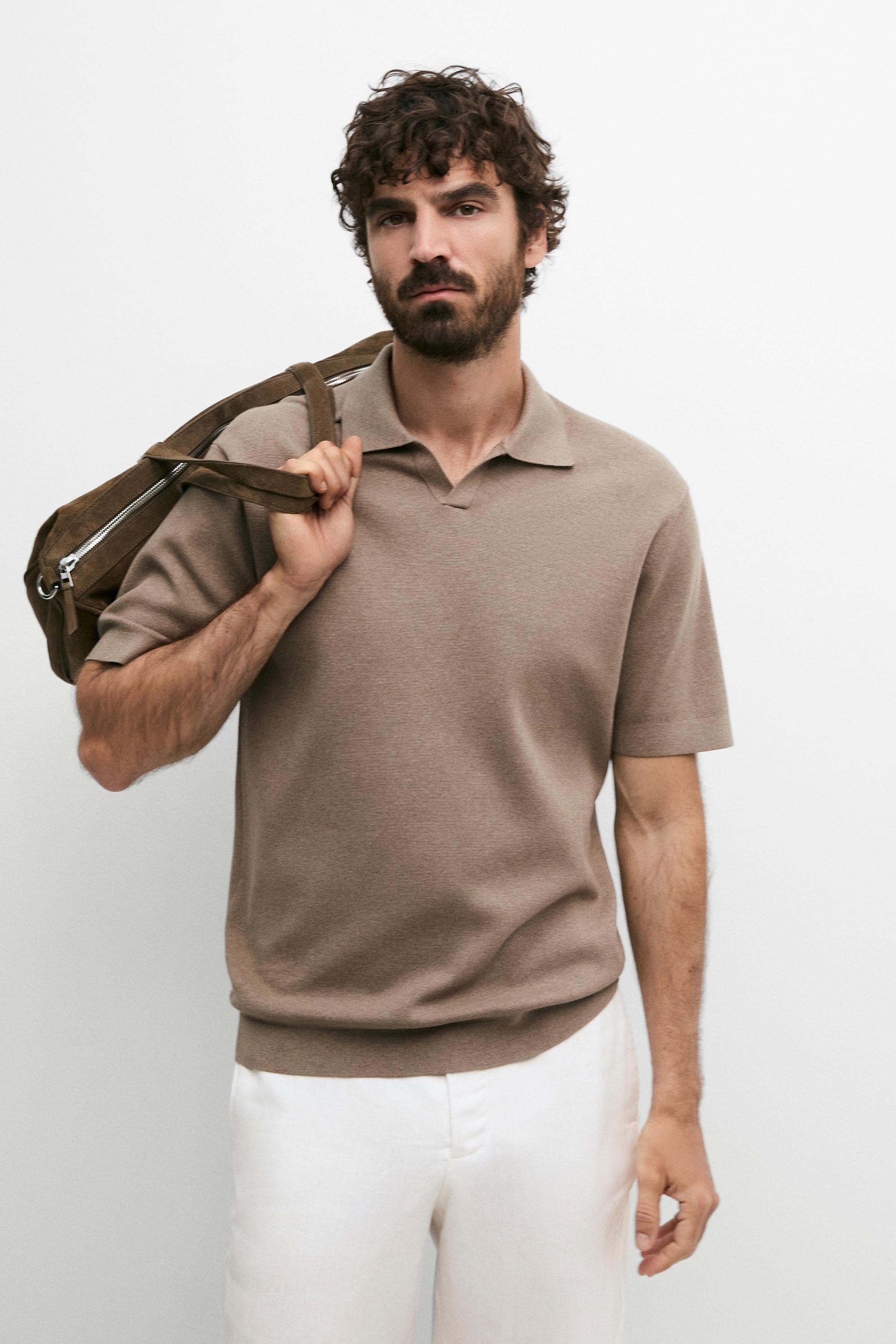 Flowing cotton blend knit polo shirt — GREEN