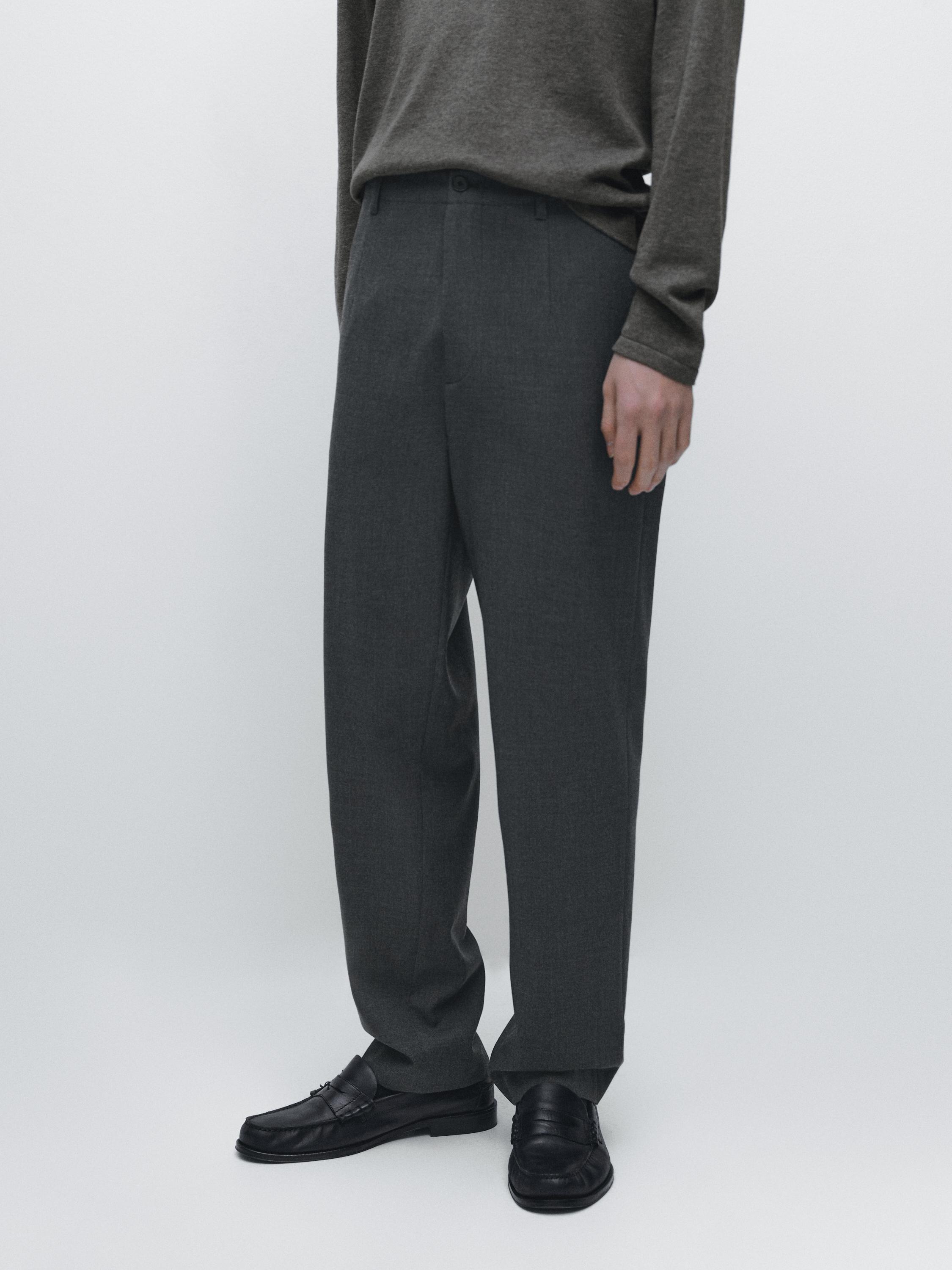 Cool wool textured trousers — GREY