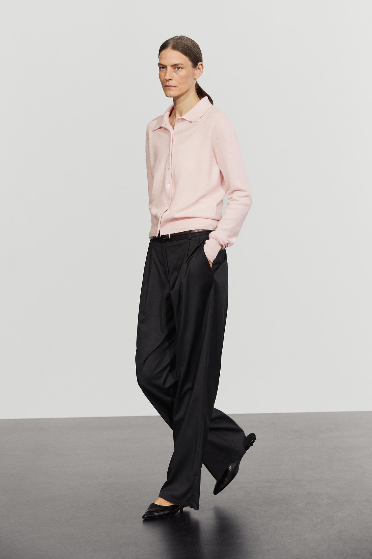 100% cashmere knit polo collar cardigan — Pink