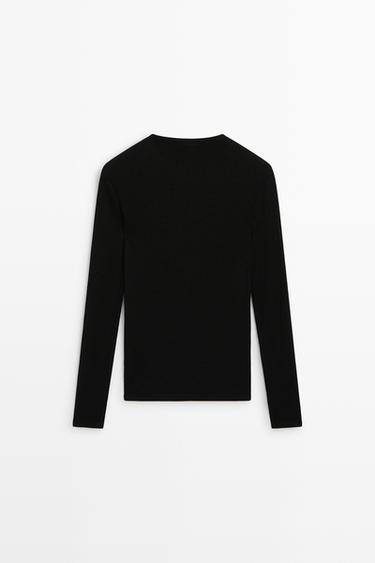 Ribbed long sleeve T-shirt — BLACK 3