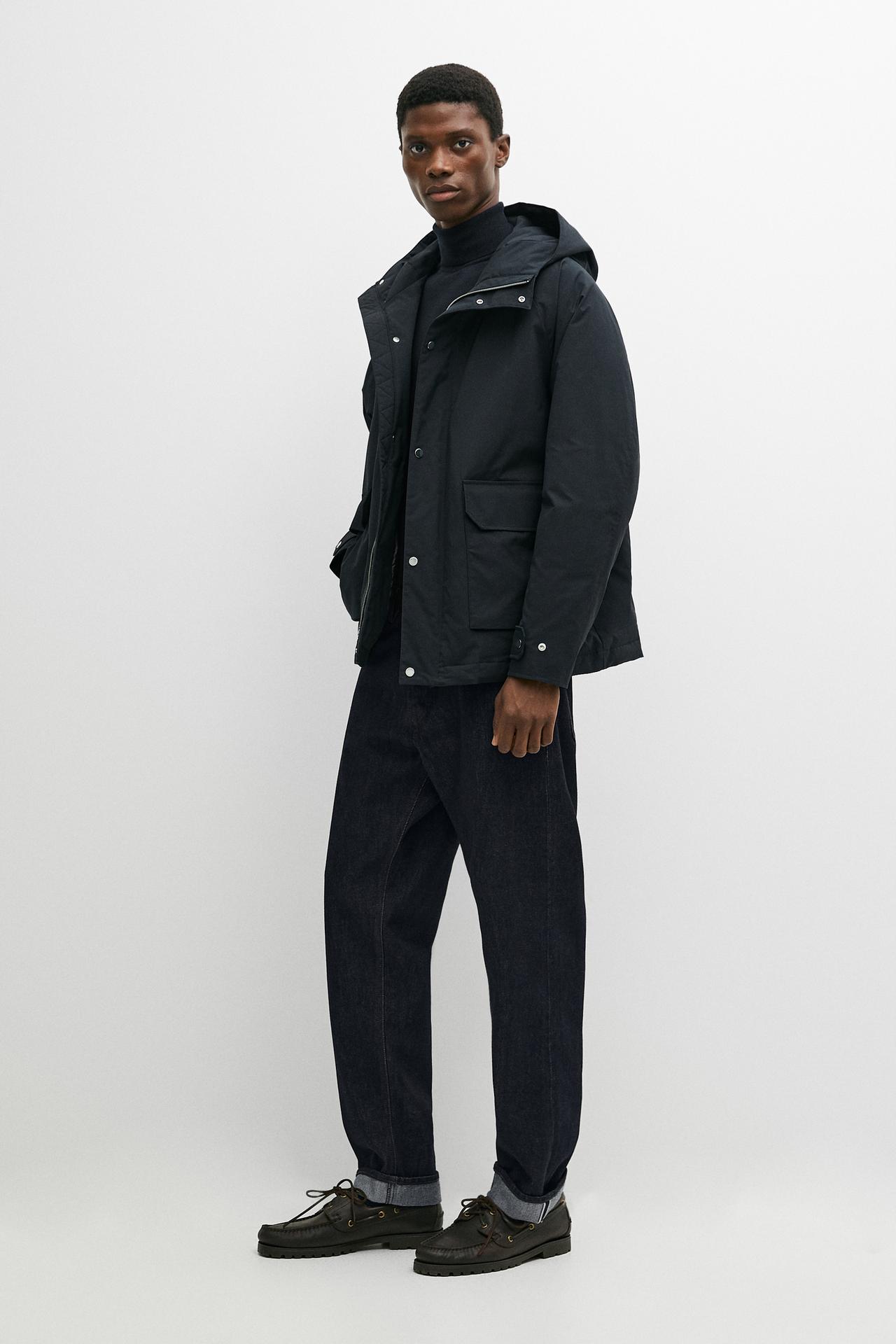 Short quilted parka with pocket details — NAVY BLUE