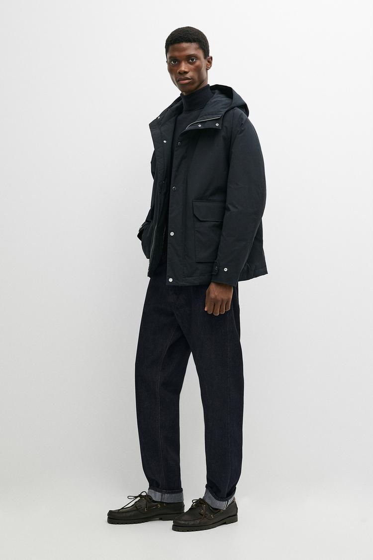 Short quilted parka with pocket details — NAVY BLUE