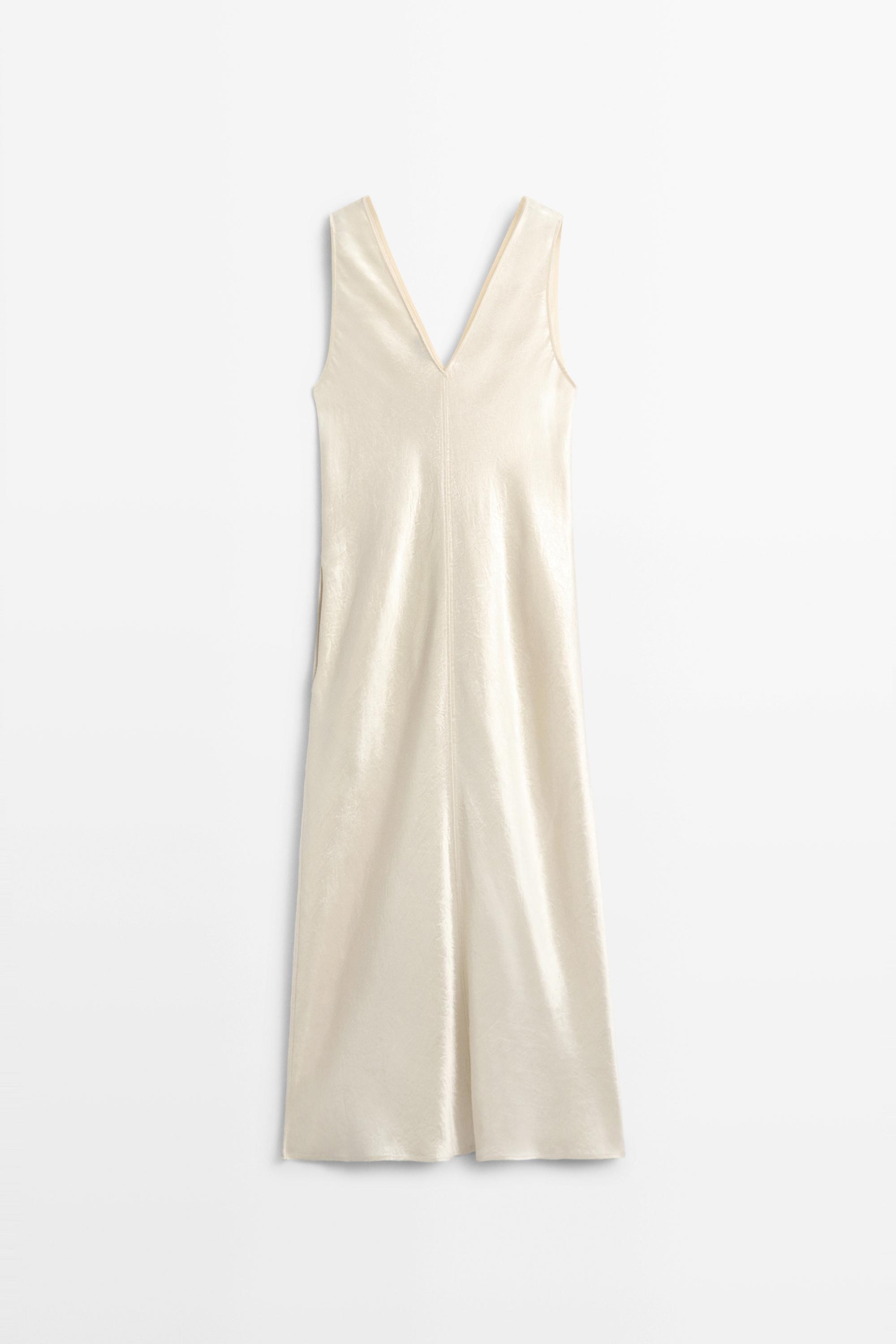 Satin flowing midi dress - STUDIO — Beige