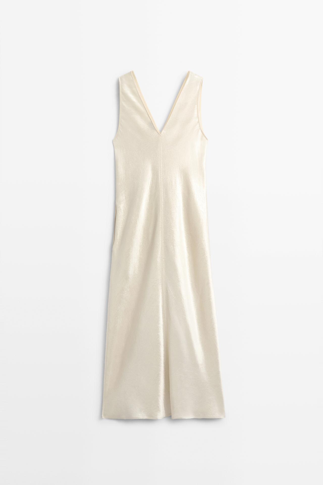 Satin flowing midi dress - STUDIO — Beige