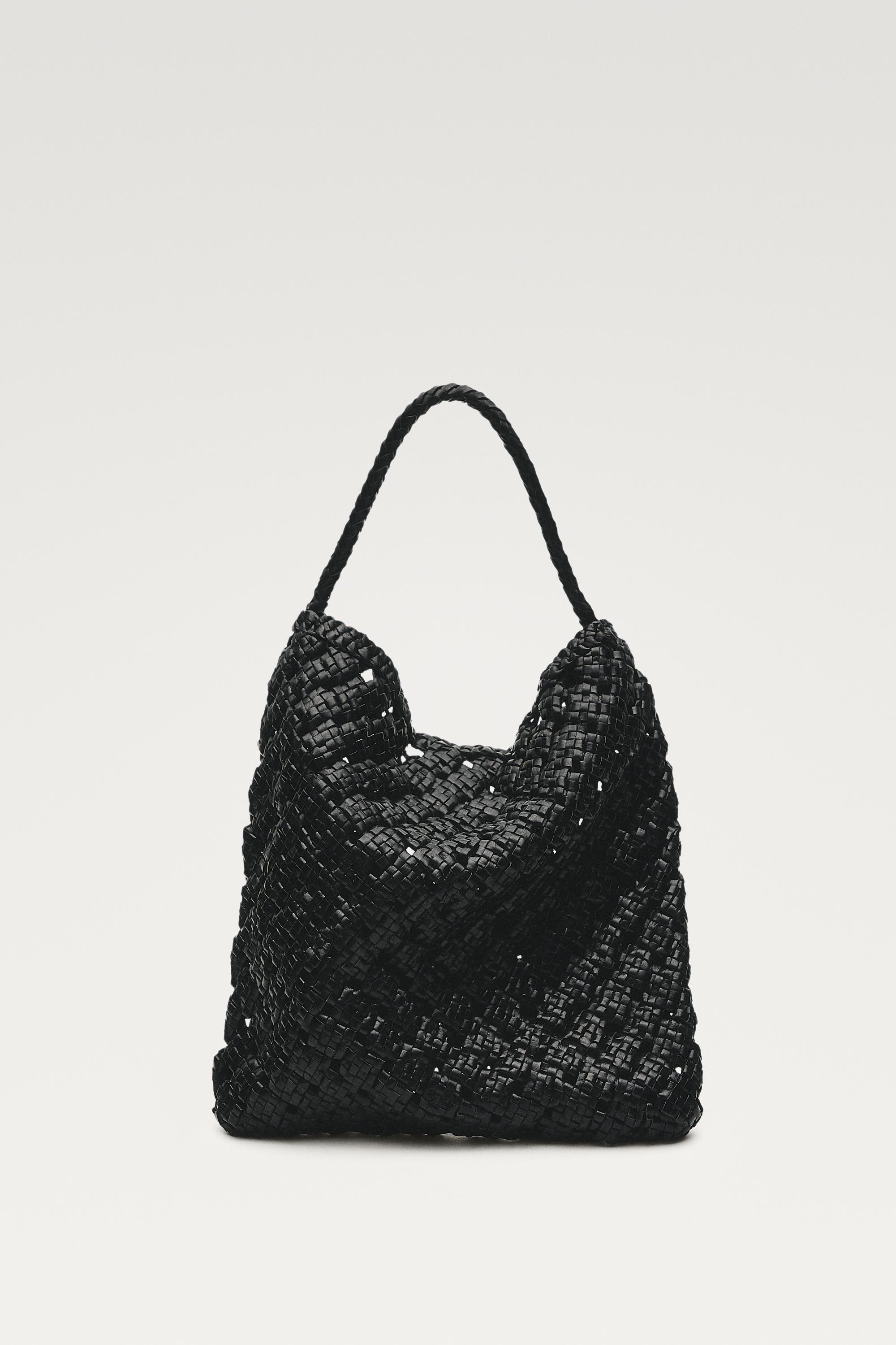 Medium braided nappa leather bag — BLACK