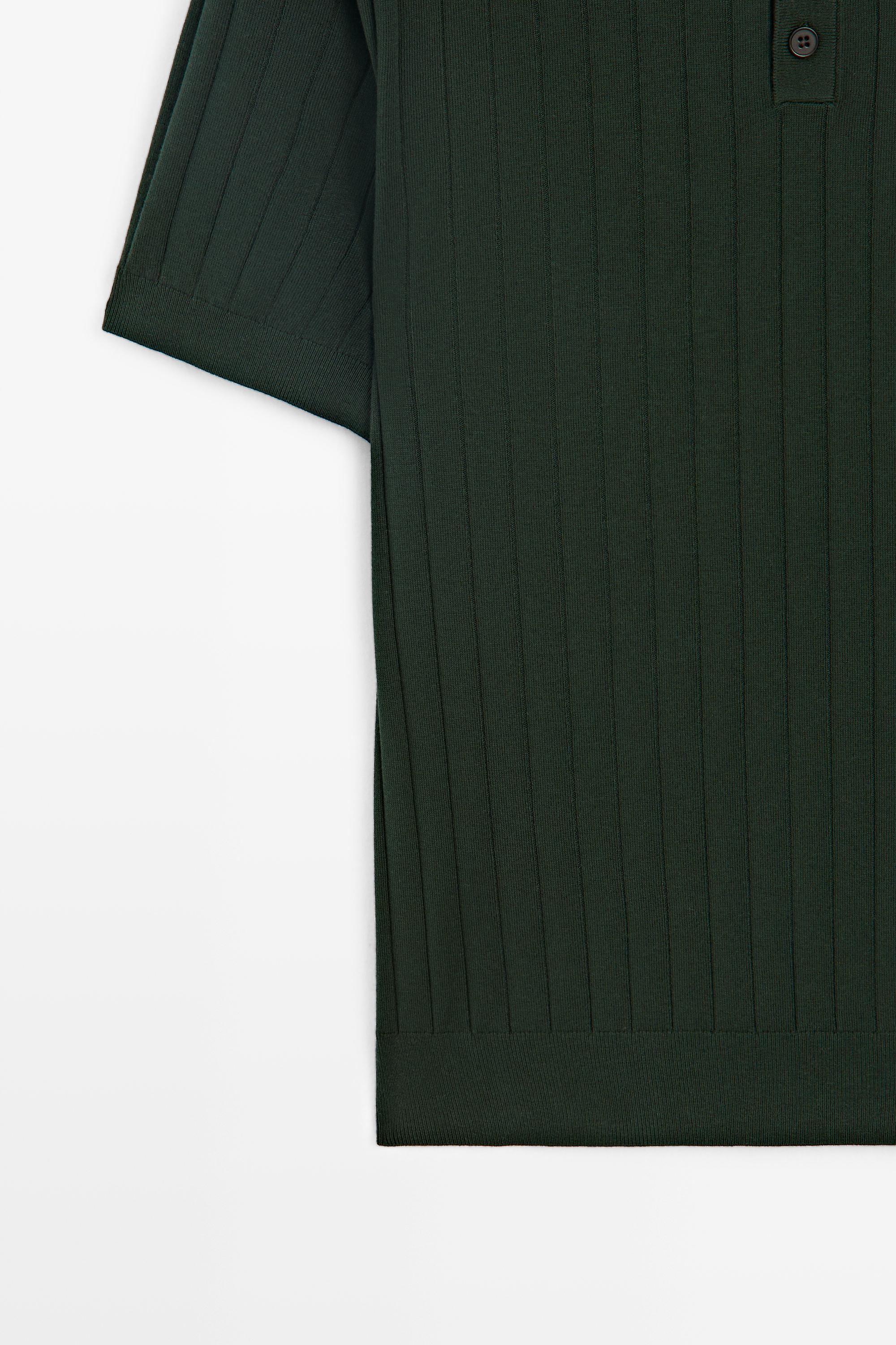 Ribbed knit cotton blend polo shirt — BOTTLE GREEN