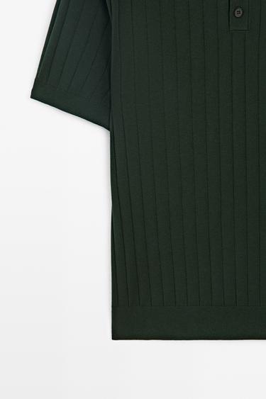 Ribbed knit cotton blend polo shirt — BOTTLE GREEN 7