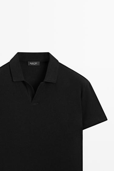 Short sleeve linen cotton polo shirt — BLACK 4