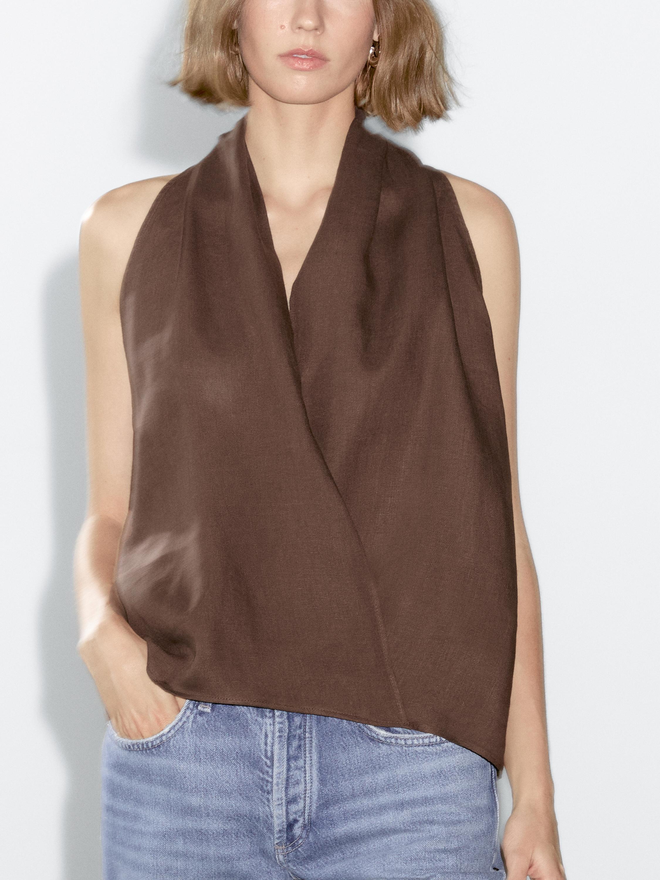Keten kruvaze halter yaka top