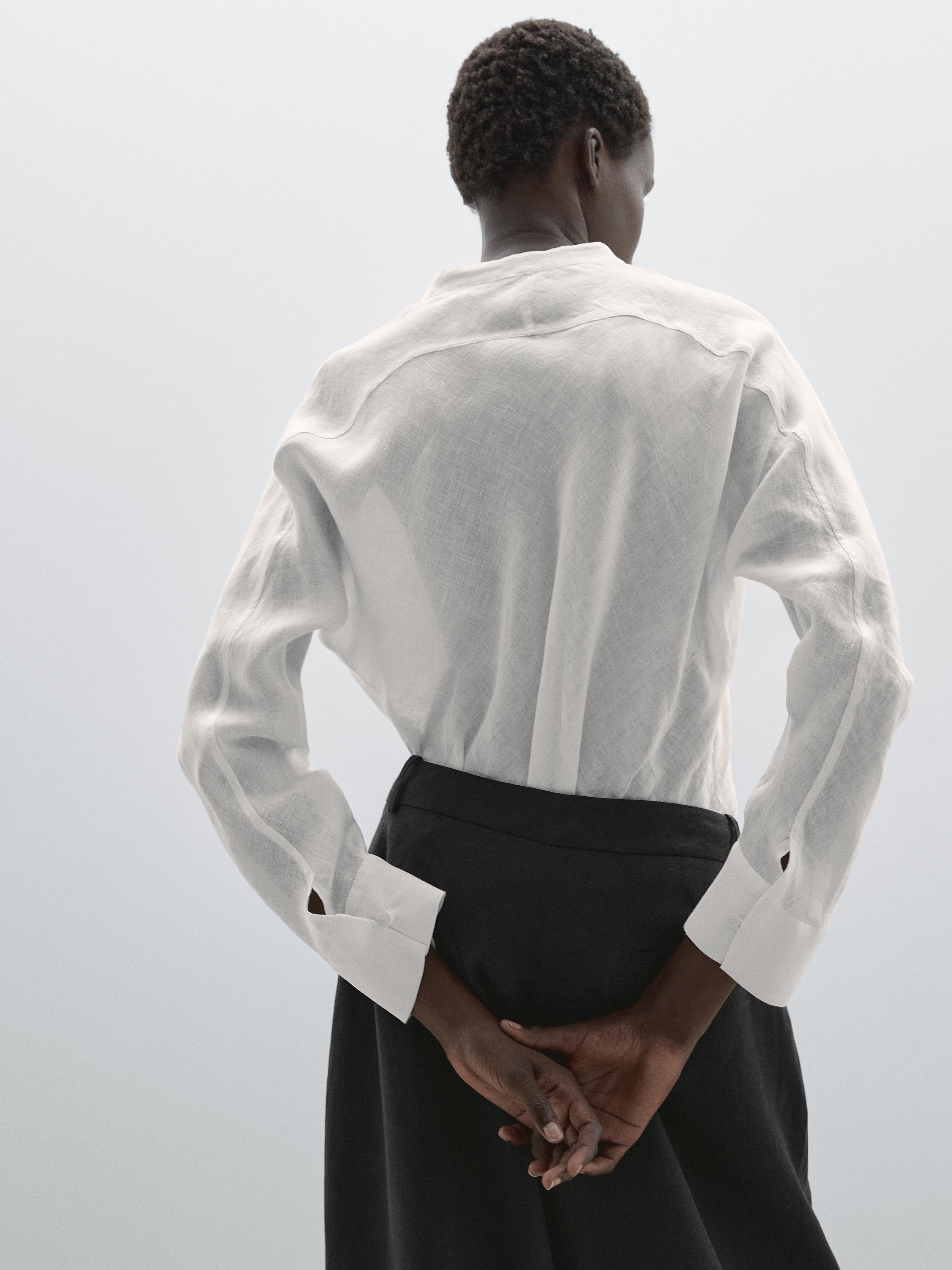 Flowing linen shirt with stand collar