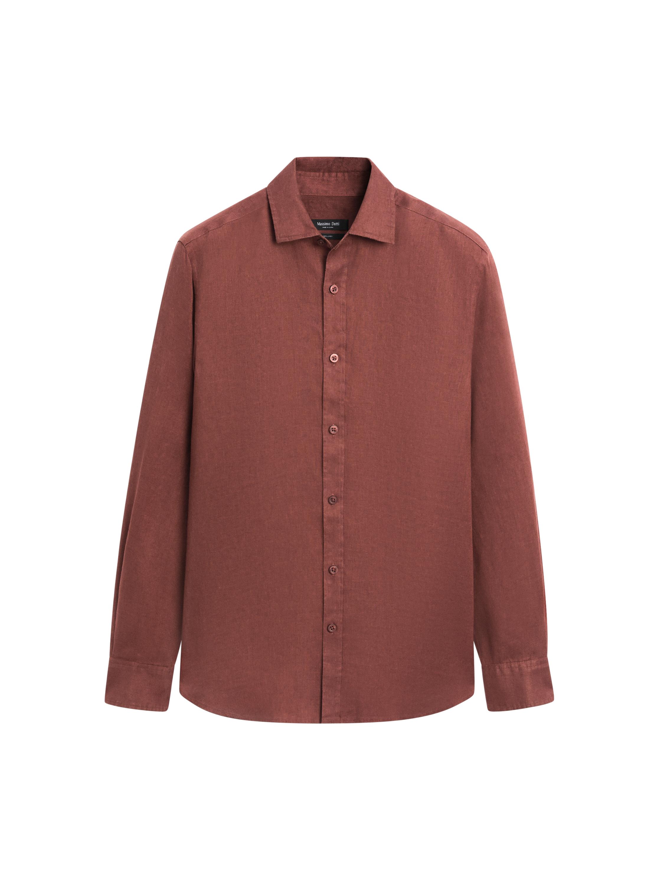 100% linen slim fit shirt — TERRA-COTTA