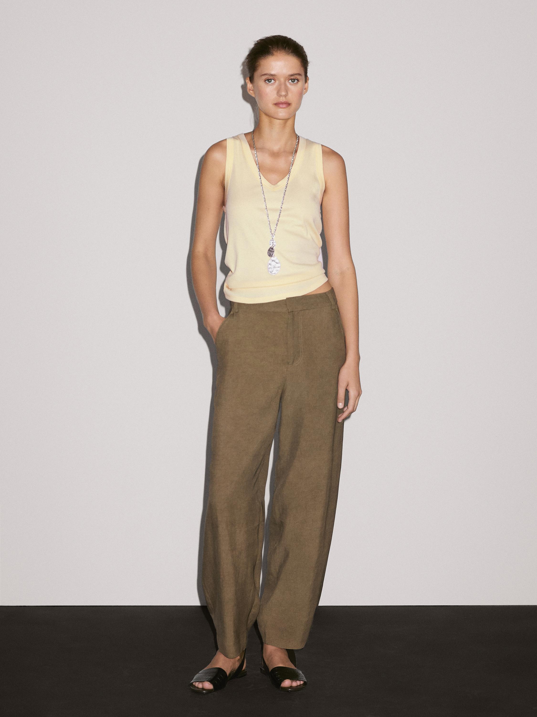 Pantalon barrel taille haute fluide · Olive · Pantalons Massimo