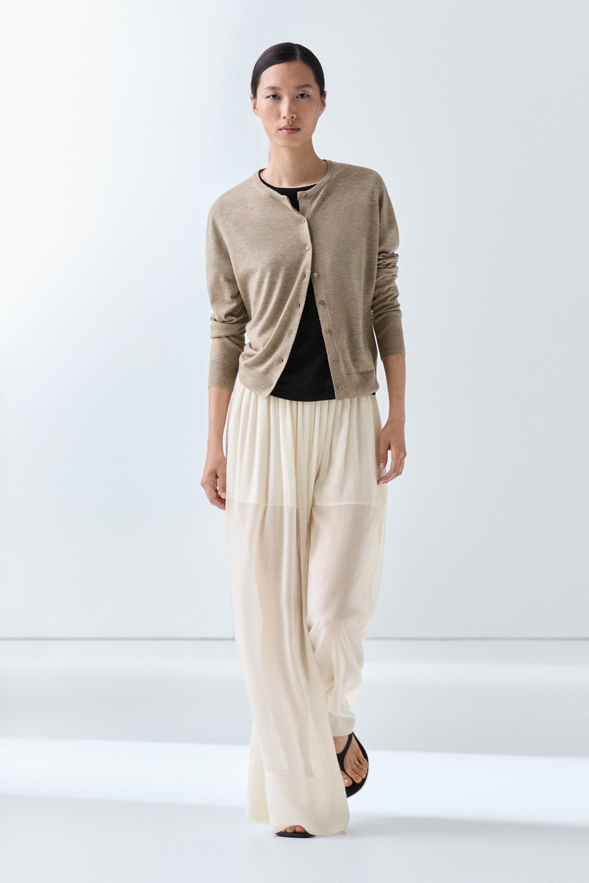 Fine-knit round neck cardigan