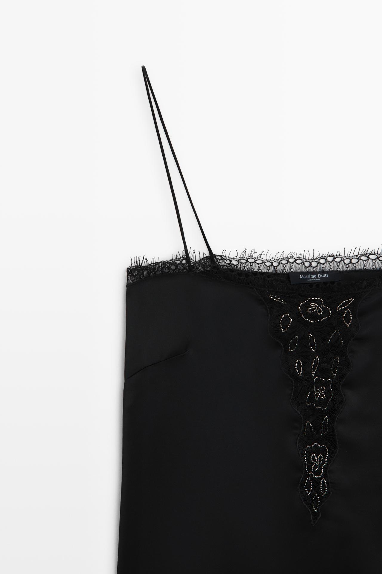 Thin-strap lace camisole — BLACK