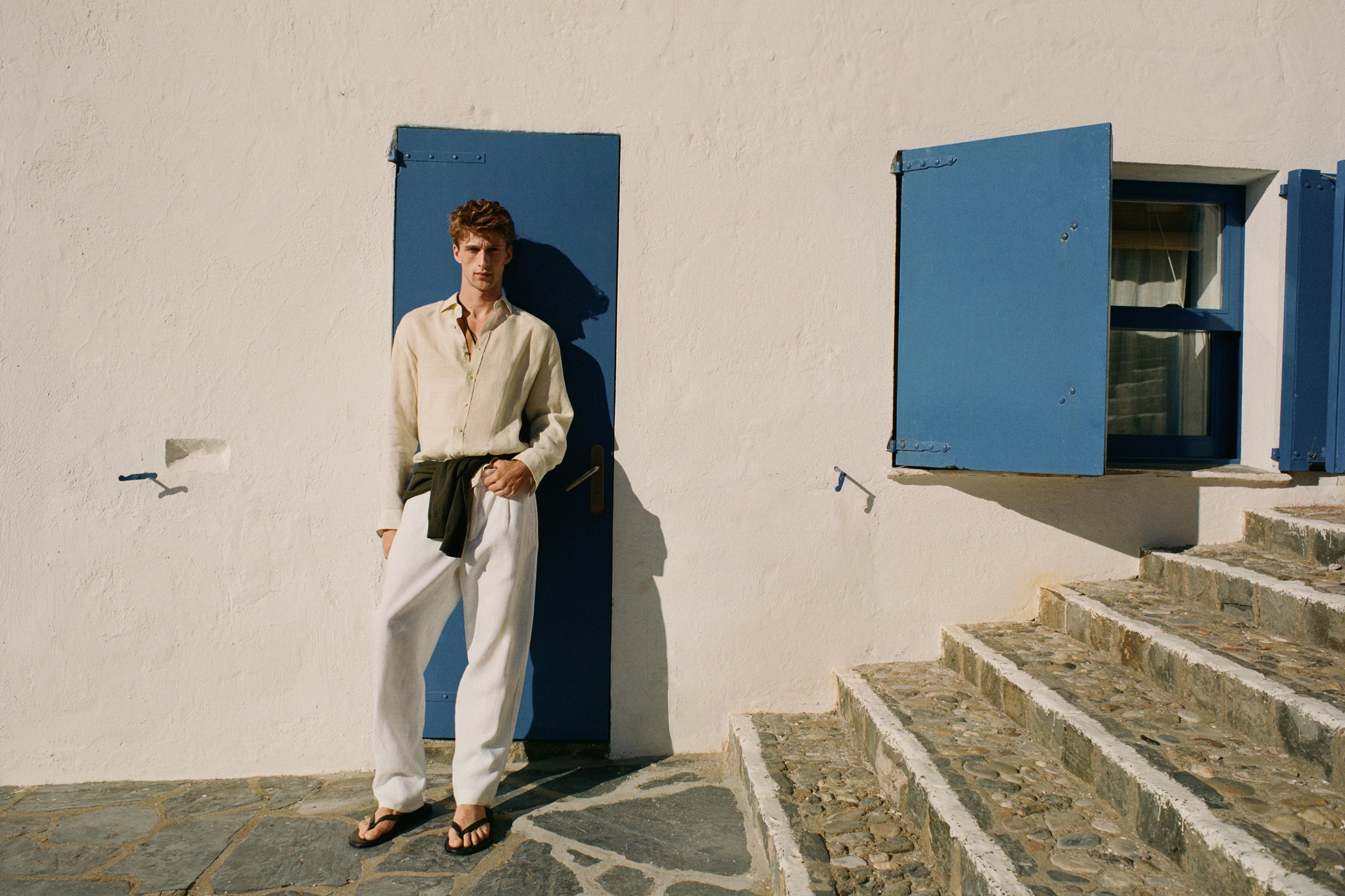 100% linen regular fit shirt — PALE ECRU