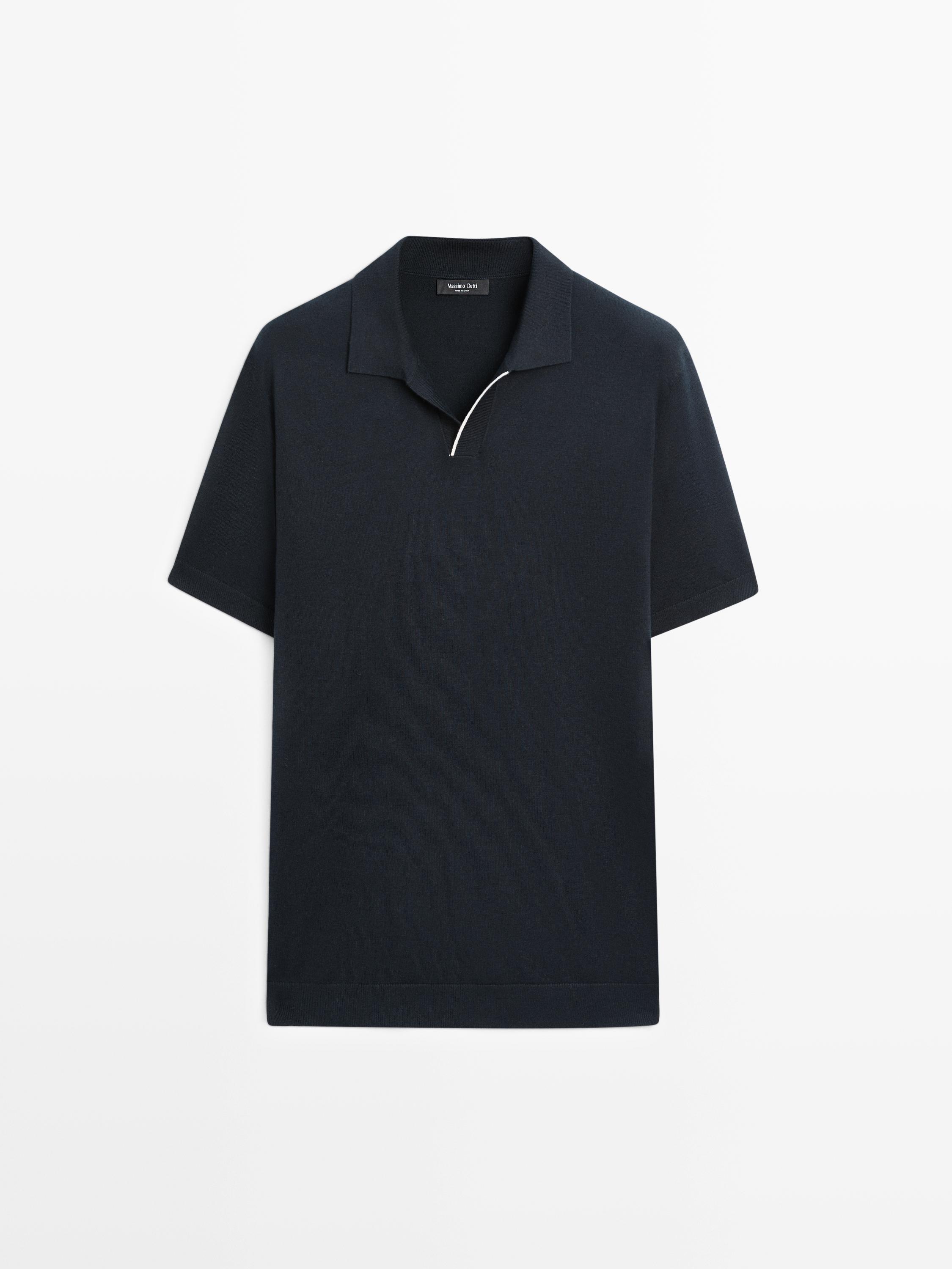 Knit short sleeve polo shirt with cotton linen