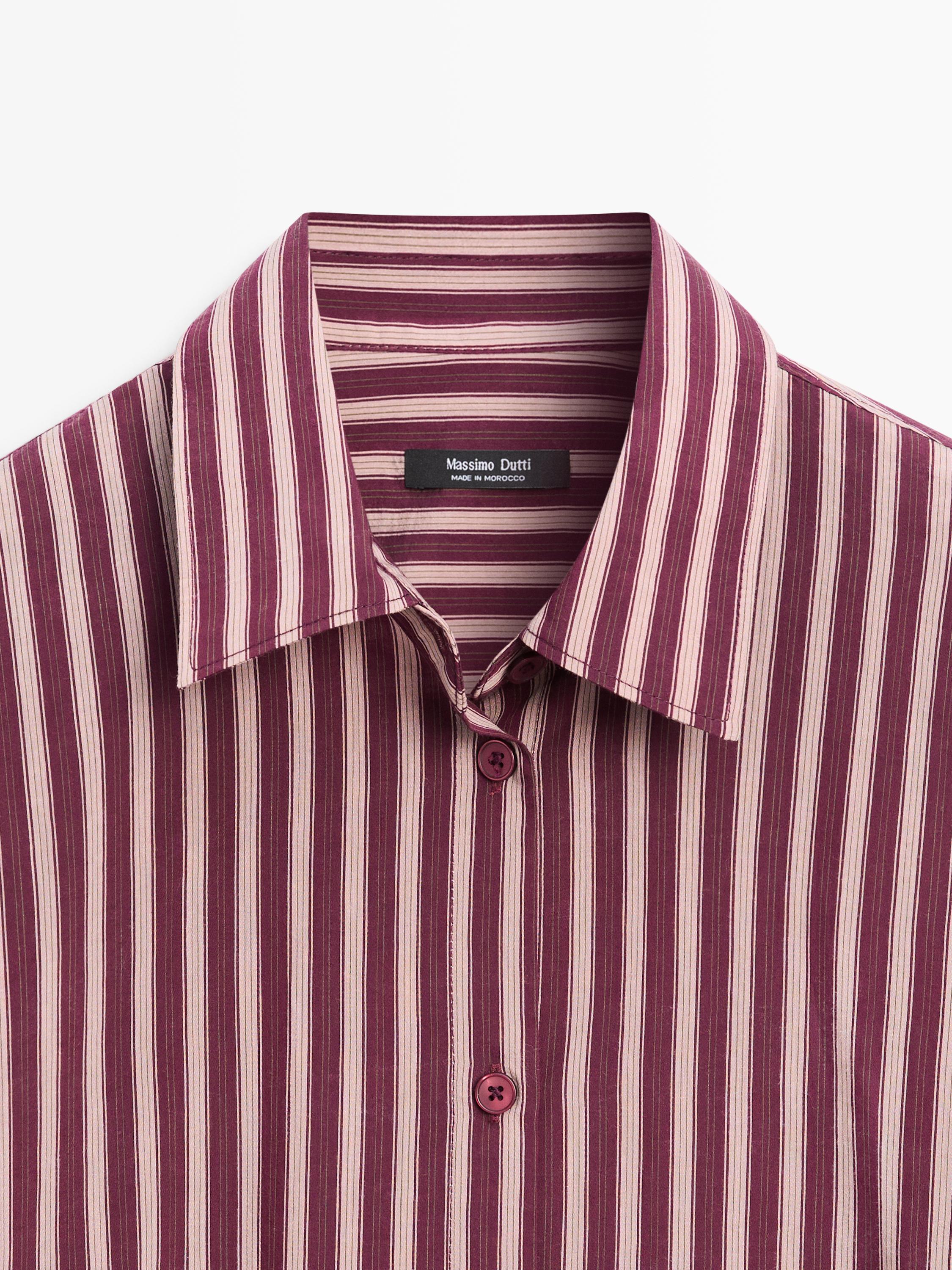 Flowing shirt with striped detailing — BROWN