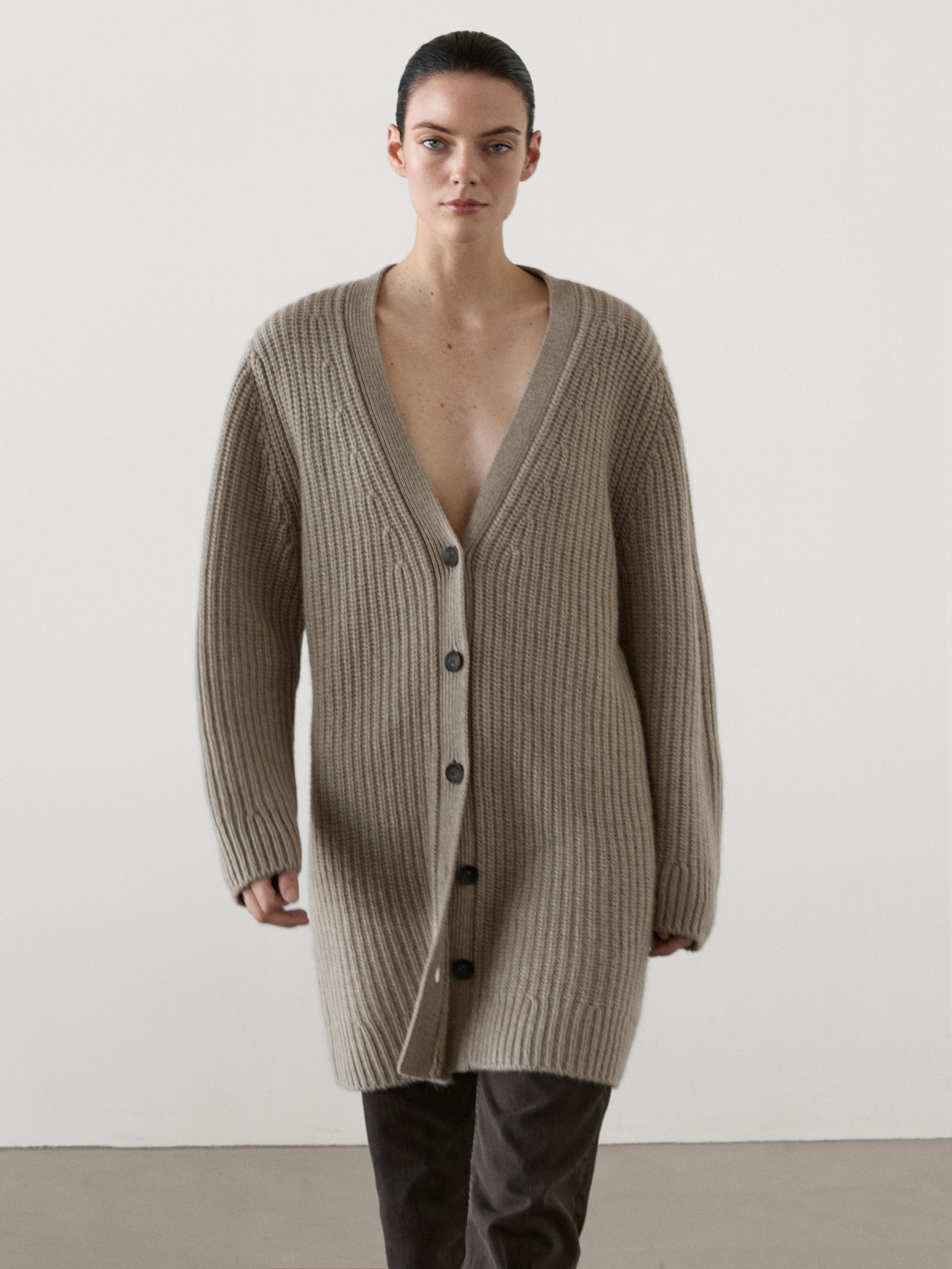 Cárdigan largo punto perlado 100% cashmere