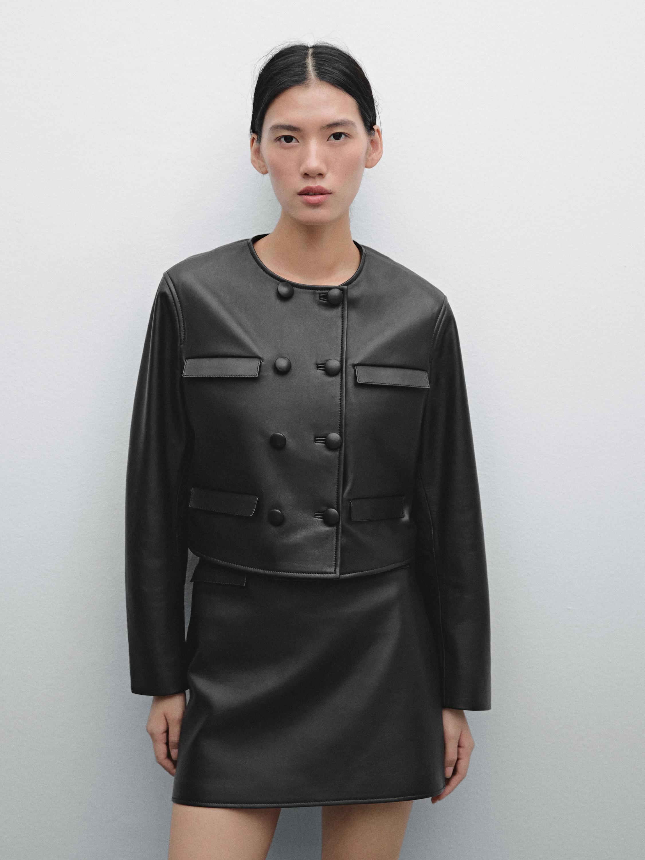 Leather mini skirt with pocket detail