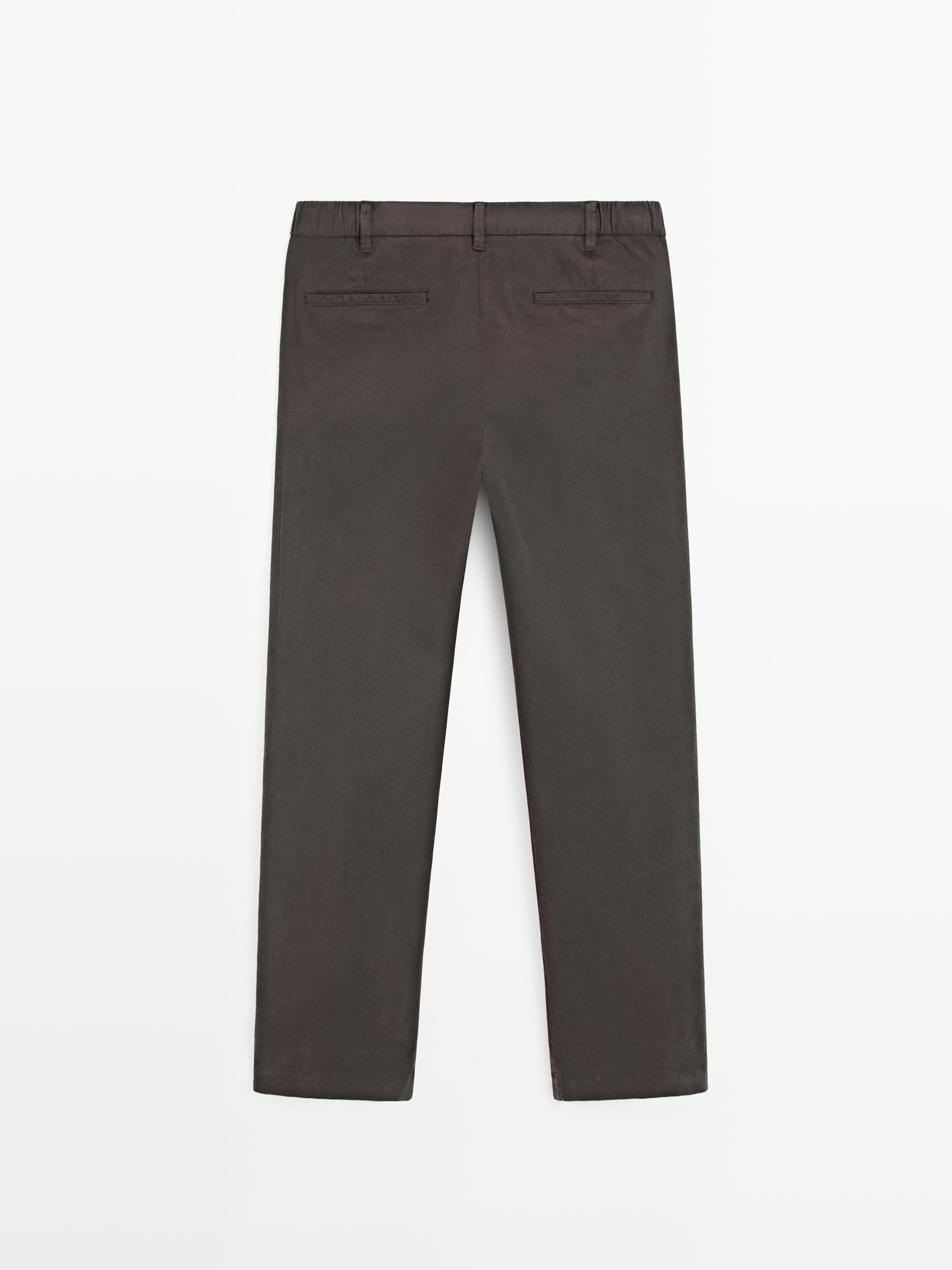 Cotton blend slim fit trousers — BROWN
