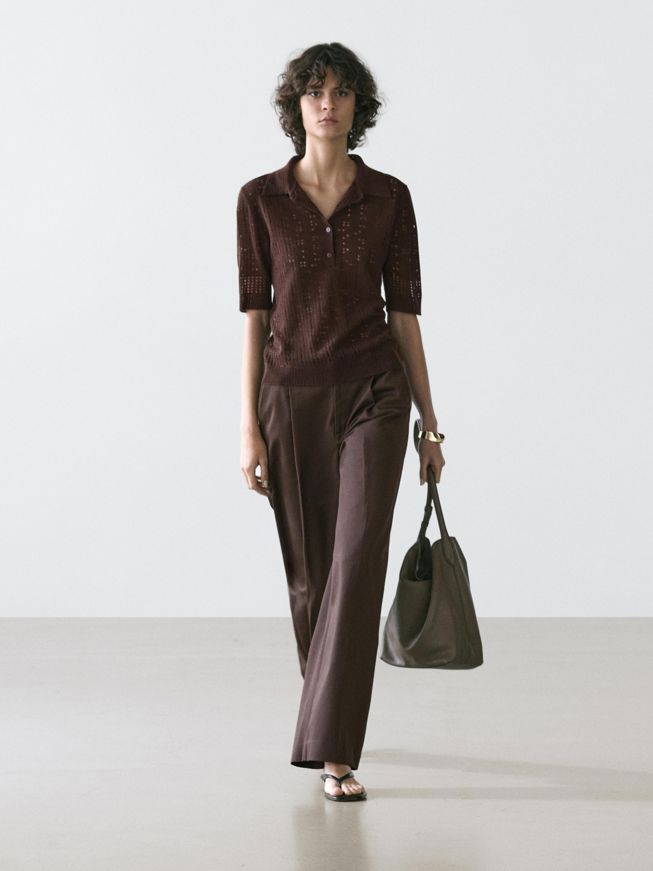 Polo laine en maille à manches courtes