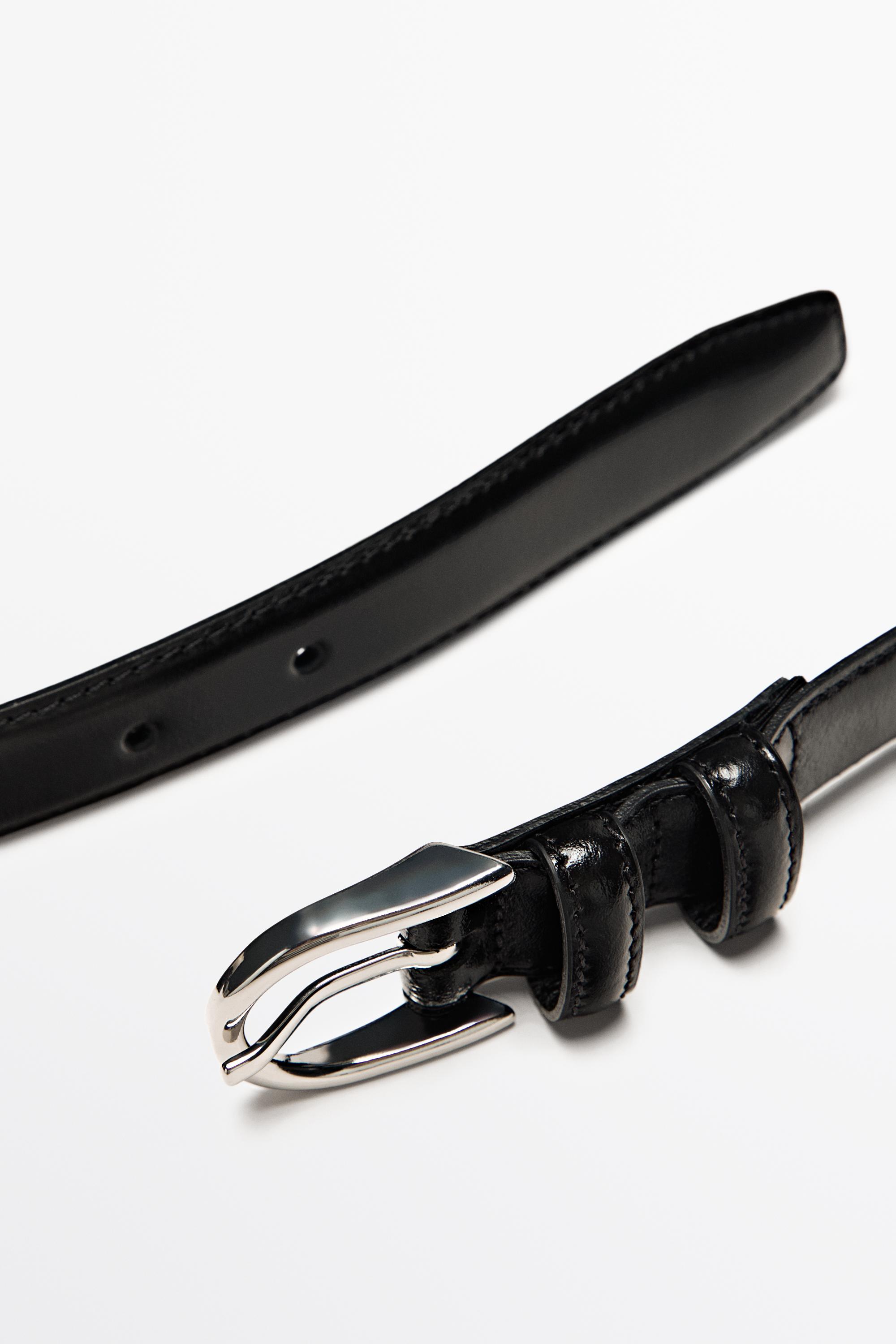 Nappa leather belt with topstitching and oval buckle — BLACK