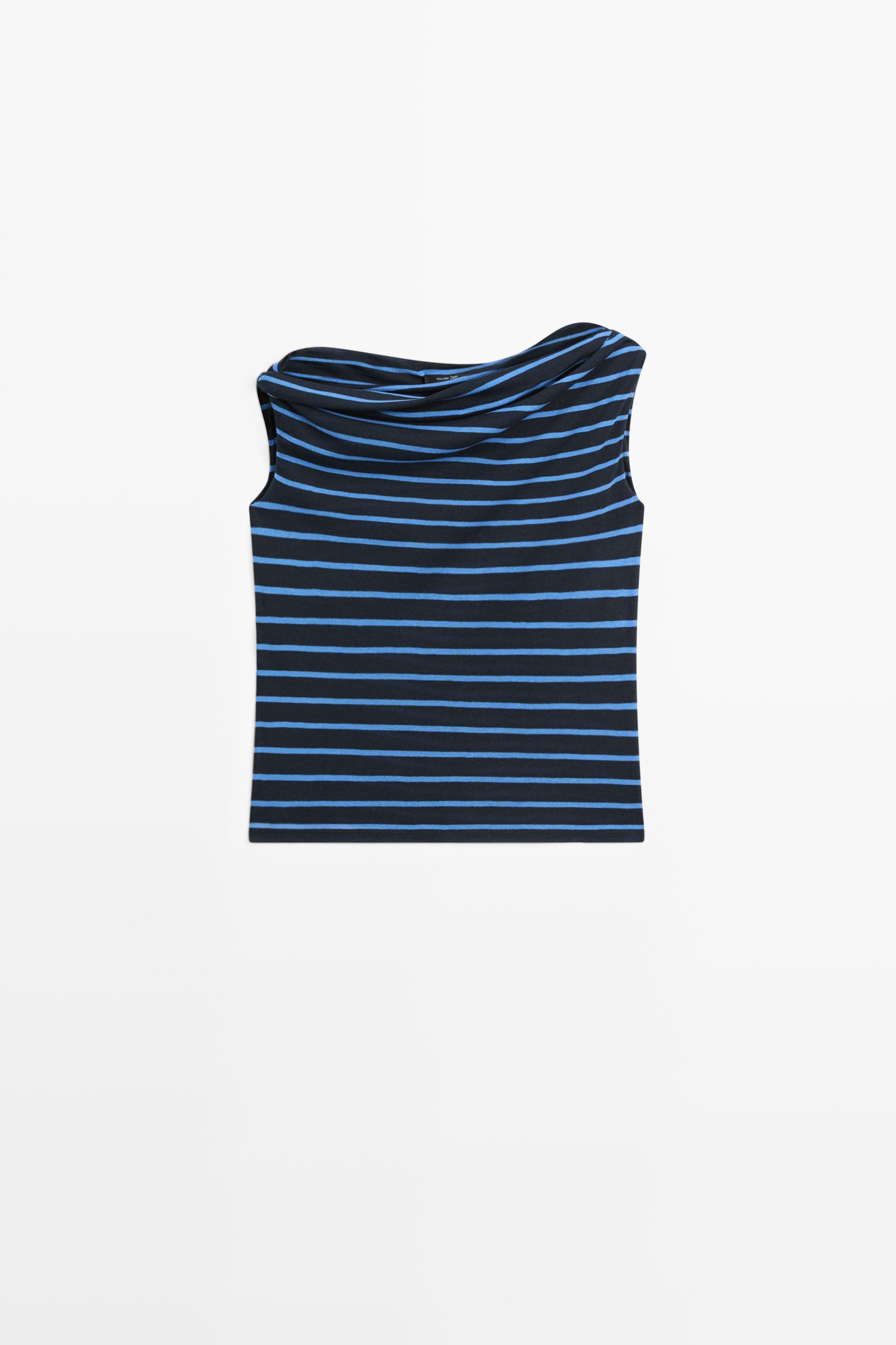 Top drapeado às riscas de algodão