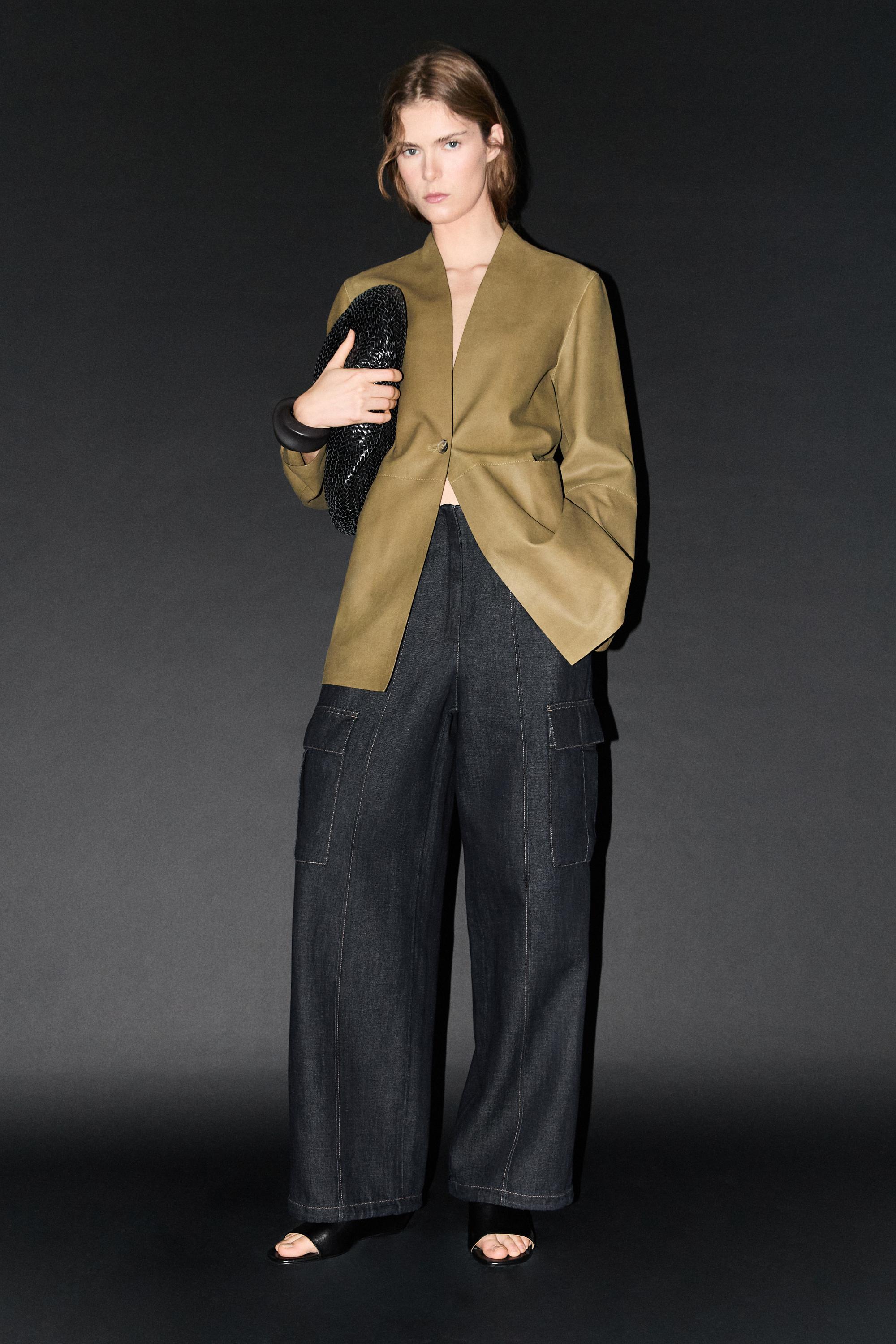 Linen blend cargo jeans — DARK BLUE
