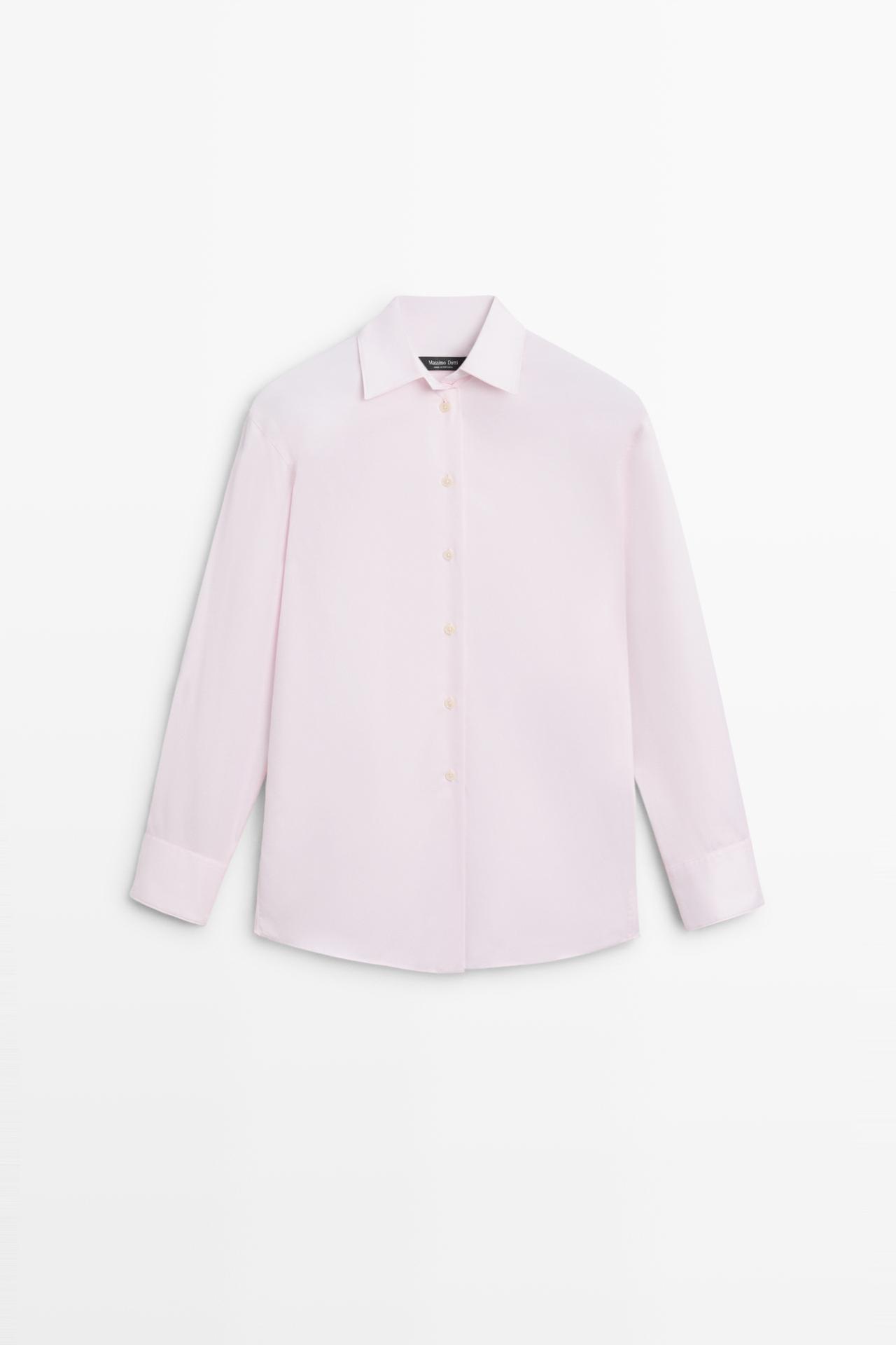 Long 100% cotton poplin shirt — PINK