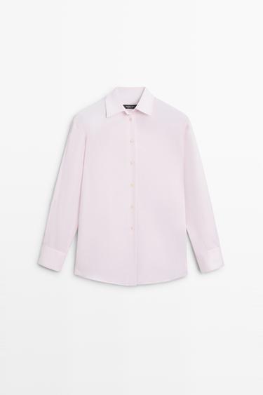 Long 100% cotton poplin shirt — PINK 2