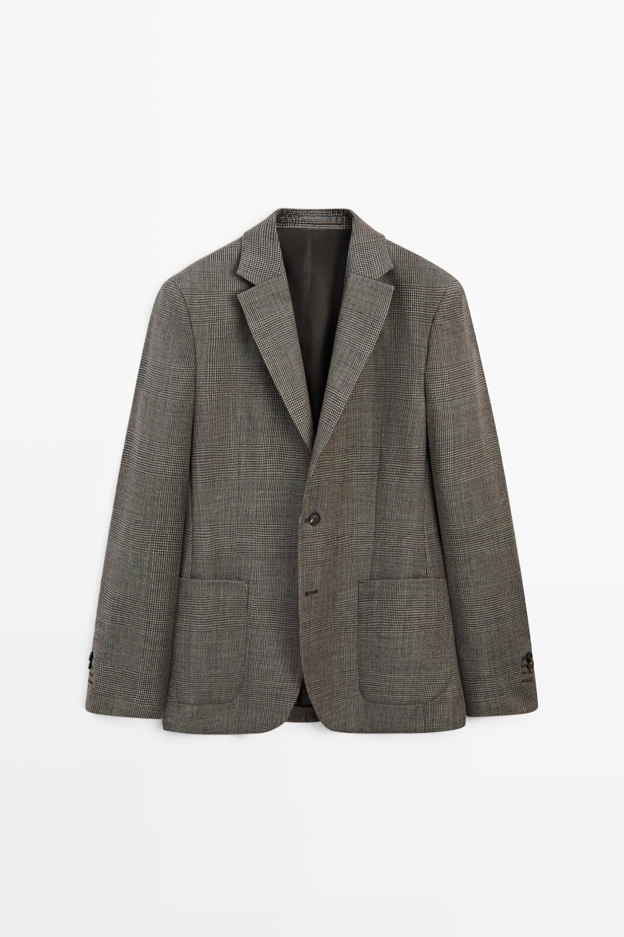 Tailored 100% wool check blazer — MINK