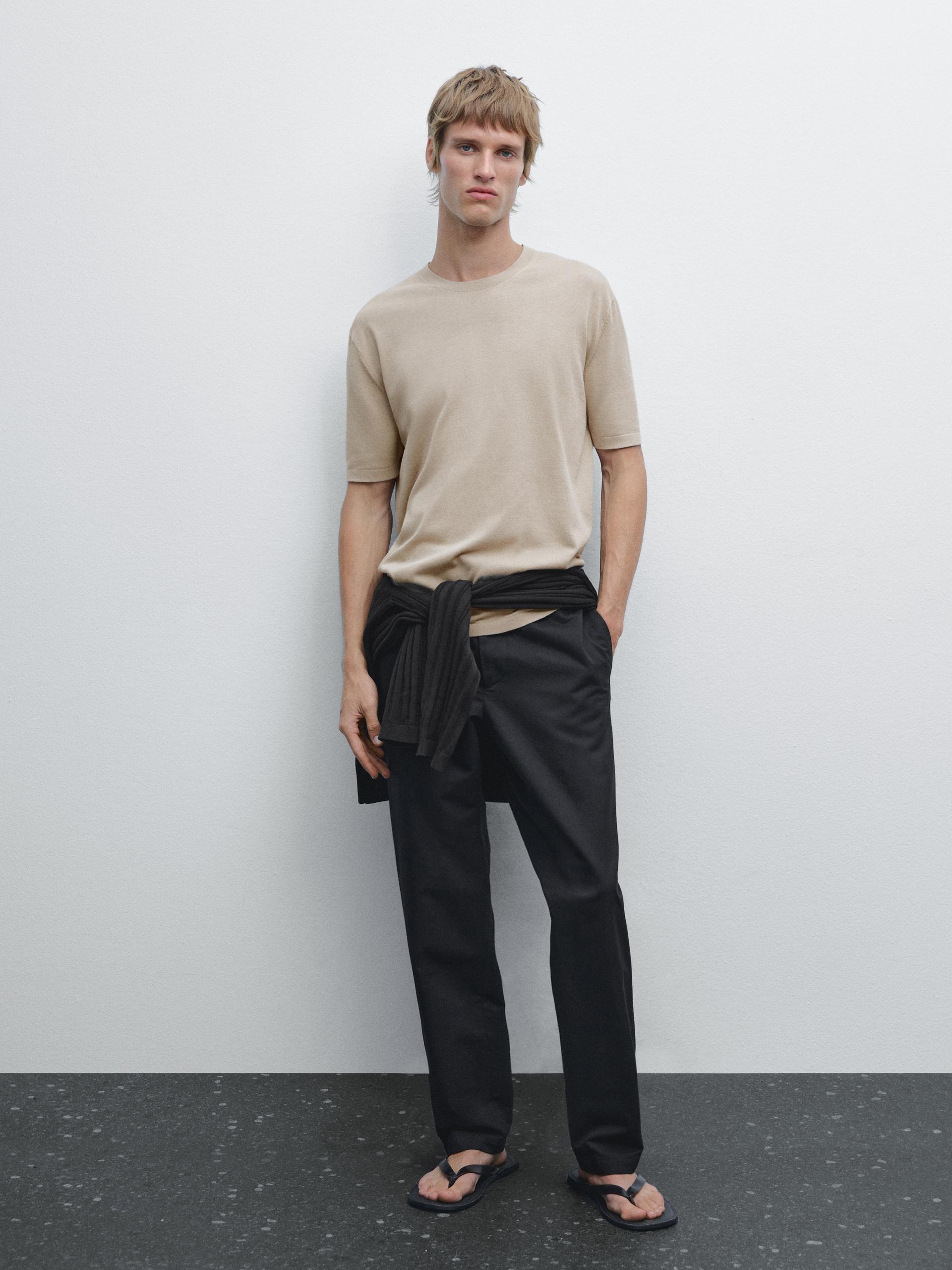 Maglietta In Maglia 100% Cotone - Beige - M - Massimo Dutti - Maschile